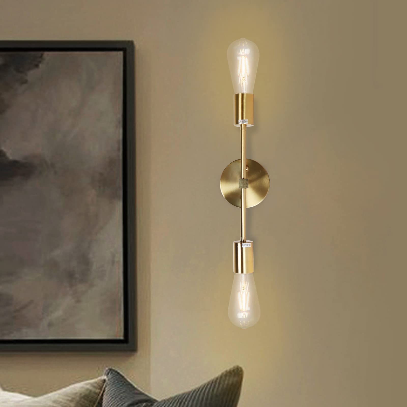 2-Light Gold Bathroom Vanity Light Fixtures - Modern Brushed Brass Wall Sconce for Mirror Lighting, Vintage Indoor Wall Decor - Perfect for Bathroom, Hallway, Kitchen, Bedroom & Living Room Lighting