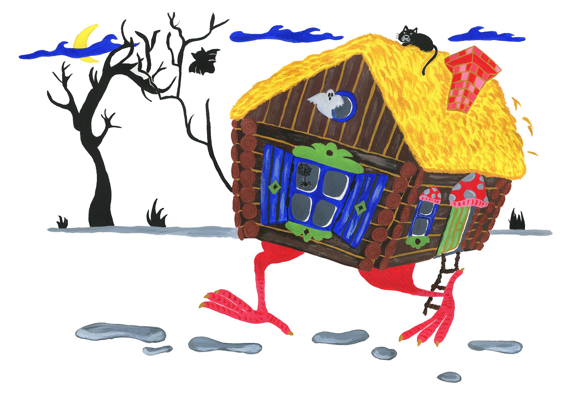 Baba Yaga's Chicken Leg House Art Print - Halloween Witch House Wall Decor - Acrylic Canvas Painting for Gothic Home & Halloween Party Decoration