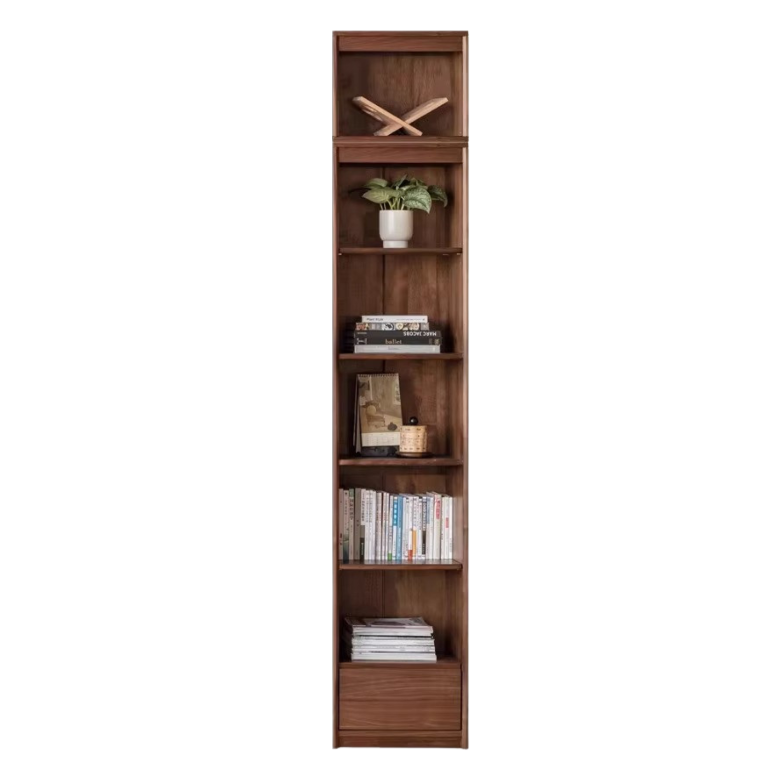 Solid Black Walnut Wood Bookcase with Glass Doors - Stylish Display & Storage Cabinet for Living Room, Office, or Library