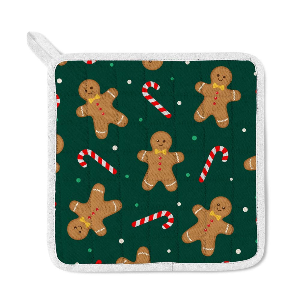 Kuizee 3-Piece Kitchen Apron Set - Christmas Gingerbread Man & Candy Cane Design - Heat Resistant Oven Mitts & Microwave Gloves - Perfect for Baking, Cooking, and Holiday Gift Giving