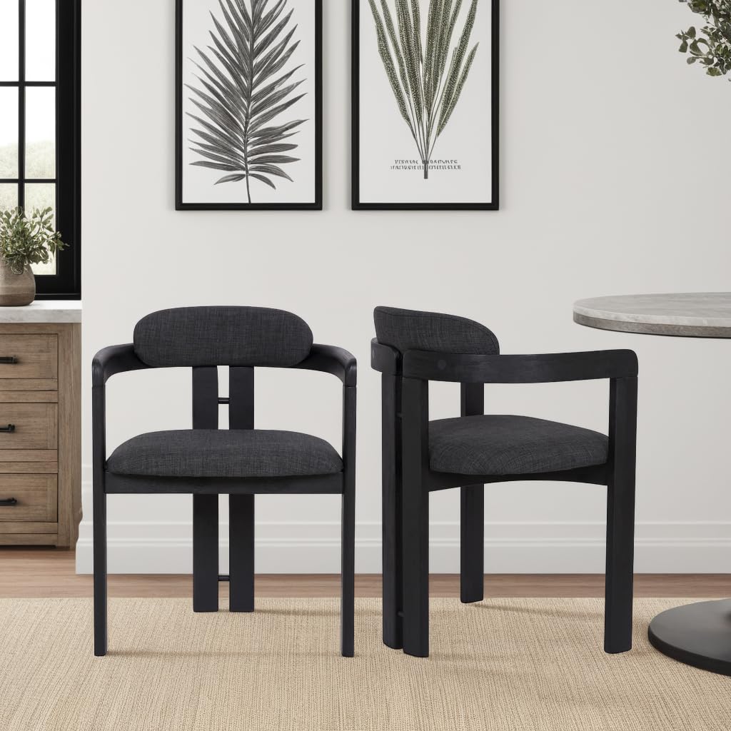 Armen Living Jazmin Fabric Modern Dining Chairs - Set of 2, Charcoal Gray Upholstered Side Chairs for Kitchen, Dining Room & Breakfast Nook - Comfortable & Stylish Seating