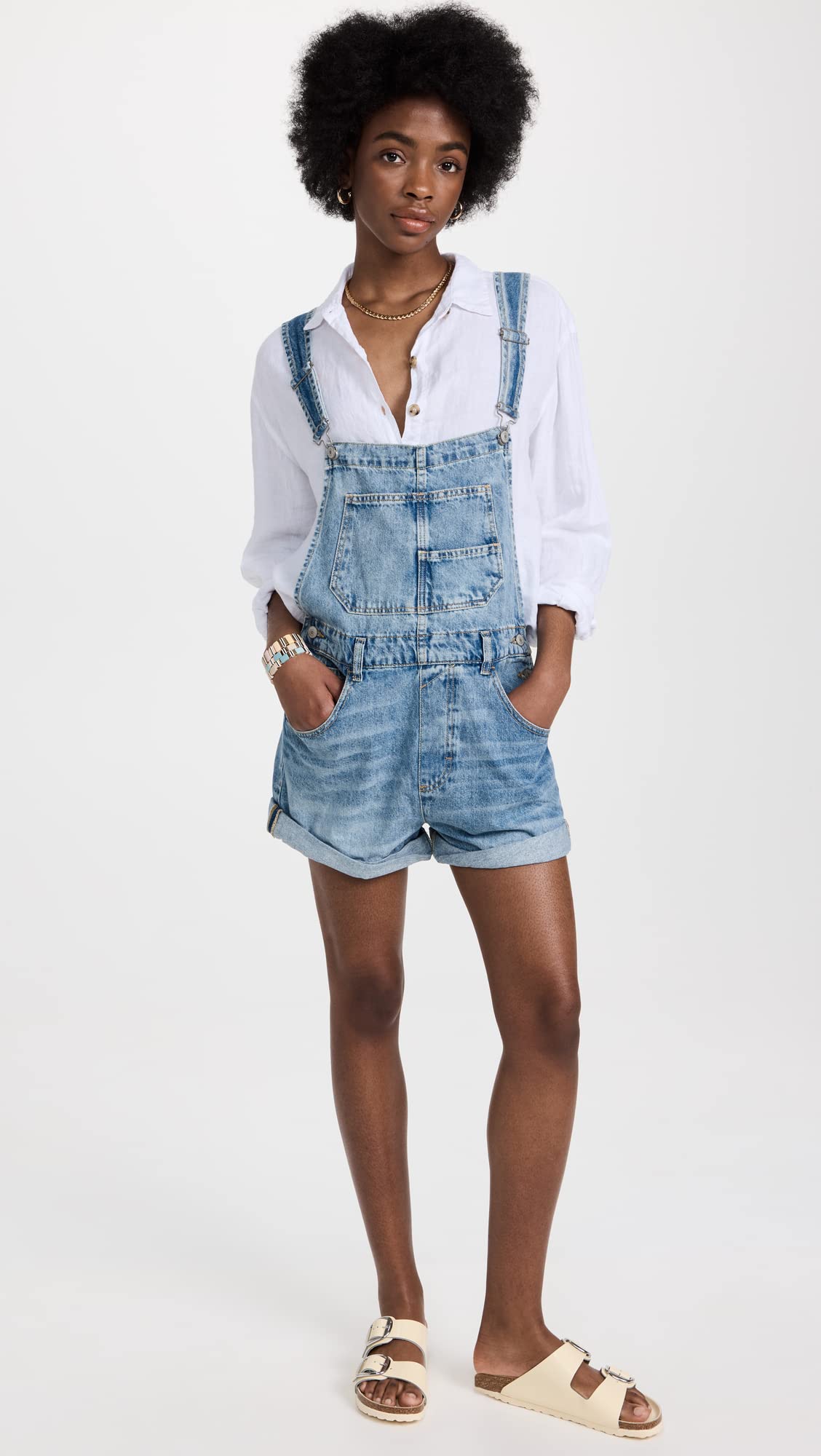 Free People Women's Ziggy Shortalls - Denim Overalls for Women, Casual Jumpsuit Romper with Adjustable Straps | Perfect for Summer Outfits, Music Festivals & Boho Style