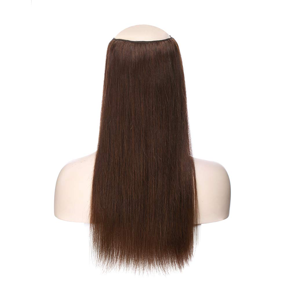 Benehair 20 Inch Thick Wire Hair Extensions - 110g Invisible Wire with Fish Line, Medium Brown Straight Remy Human Hair (#4) | Perfect for Daily Styling, Parties, Weddings & Special Occasions
