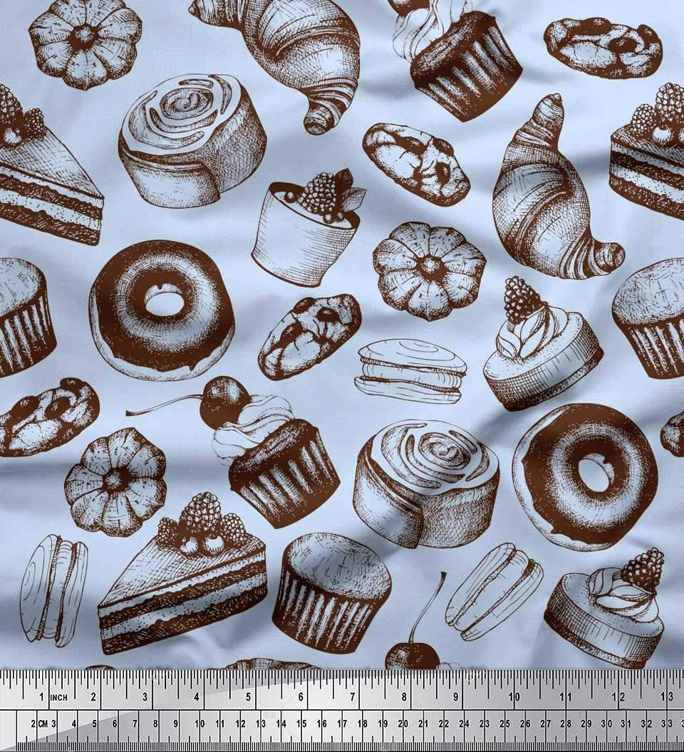 Soimoi Viscose Chiffon Blue Fabric by The Yard - 42 Inch Wide - Cupcake, Donut & Cookies Food Print Fabric for DIY Crafts, Sewing Projects, Quilting, and Home Decor - Whimsical Printed Fabric for Dressmaking, Curtains, and Scarf Making