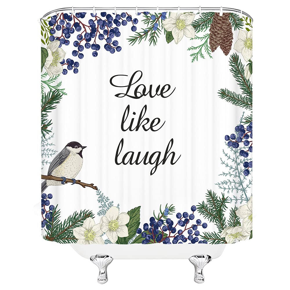 Floral Shower Curtain with Spring Flowers, Birds & Branches - Motivational Quotes & Inspirational Words - Nature Garden Bathroom Decor for Bathtub - Perfect for Spa Days & Relaxing Baths