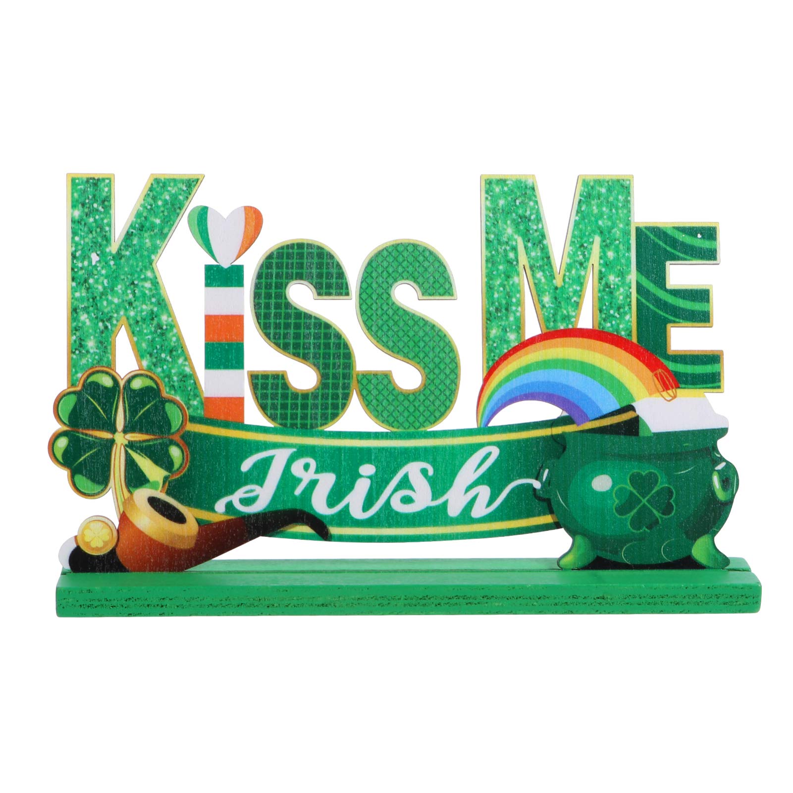 Kesyoo Green Wooden Shamrock Table Sign - St. Patrick's Day Home Decor, Office & Party Desktop Ornament - Perfect for Irish Themed Celebrations, Festive Home Decor & Holiday Gift Giving