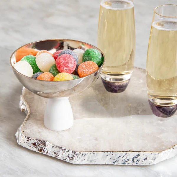 Premium Marble & Silver Nut Bowl - Elegant Snack Serving Dish for Parties, Home Decor & Entertaining