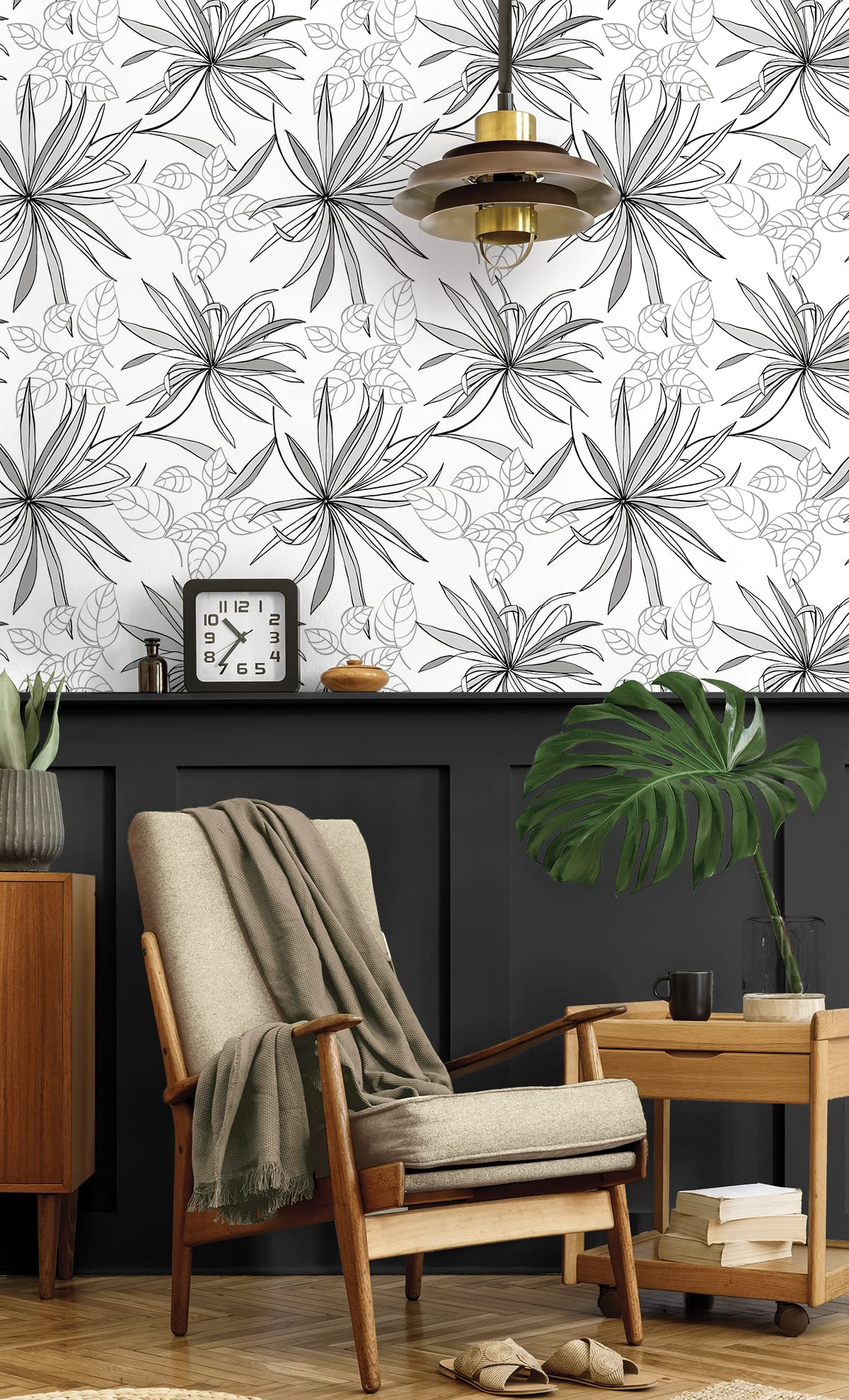 NextWall Spider Plants Peel and Stick Wallpaper - Self-Adhesive Removable Wall Mural in Grayscale - Perfect for Bedroom, Living Room, Nursery & Home Office Decor