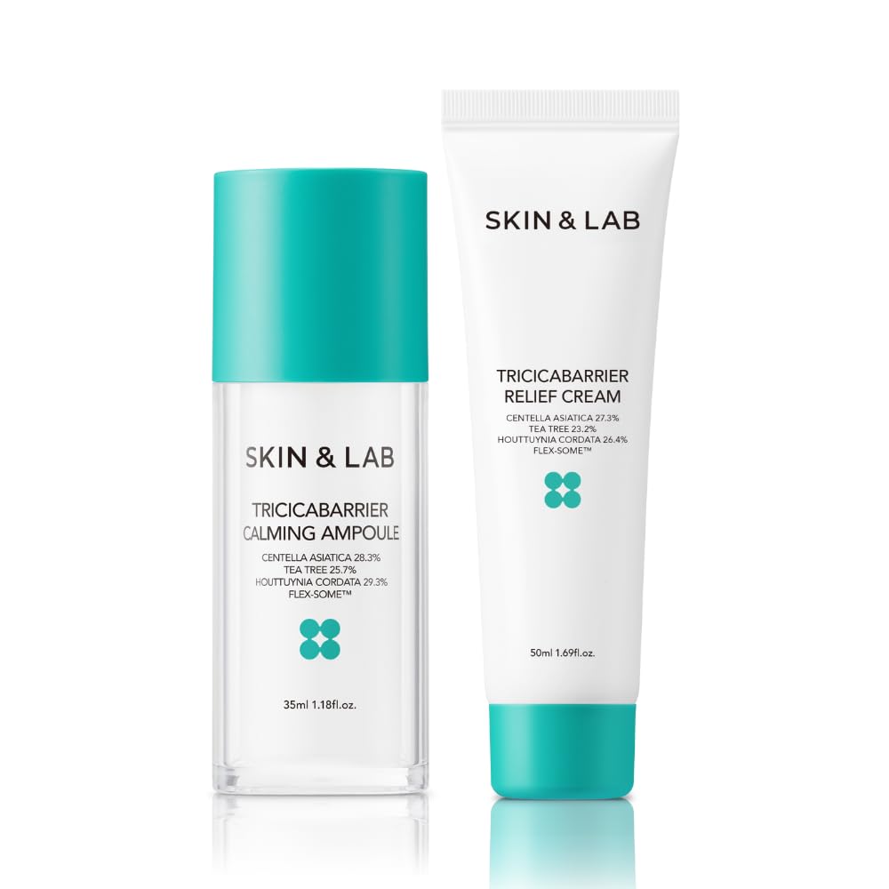 SKIN&LAB Cica Tea Tree Heartleaf Skincare Set for Acne-Prone & Sensitive Skin - Calming Ampoule & Cream | Soothing Facial Care for Breakouts & Redness Relief