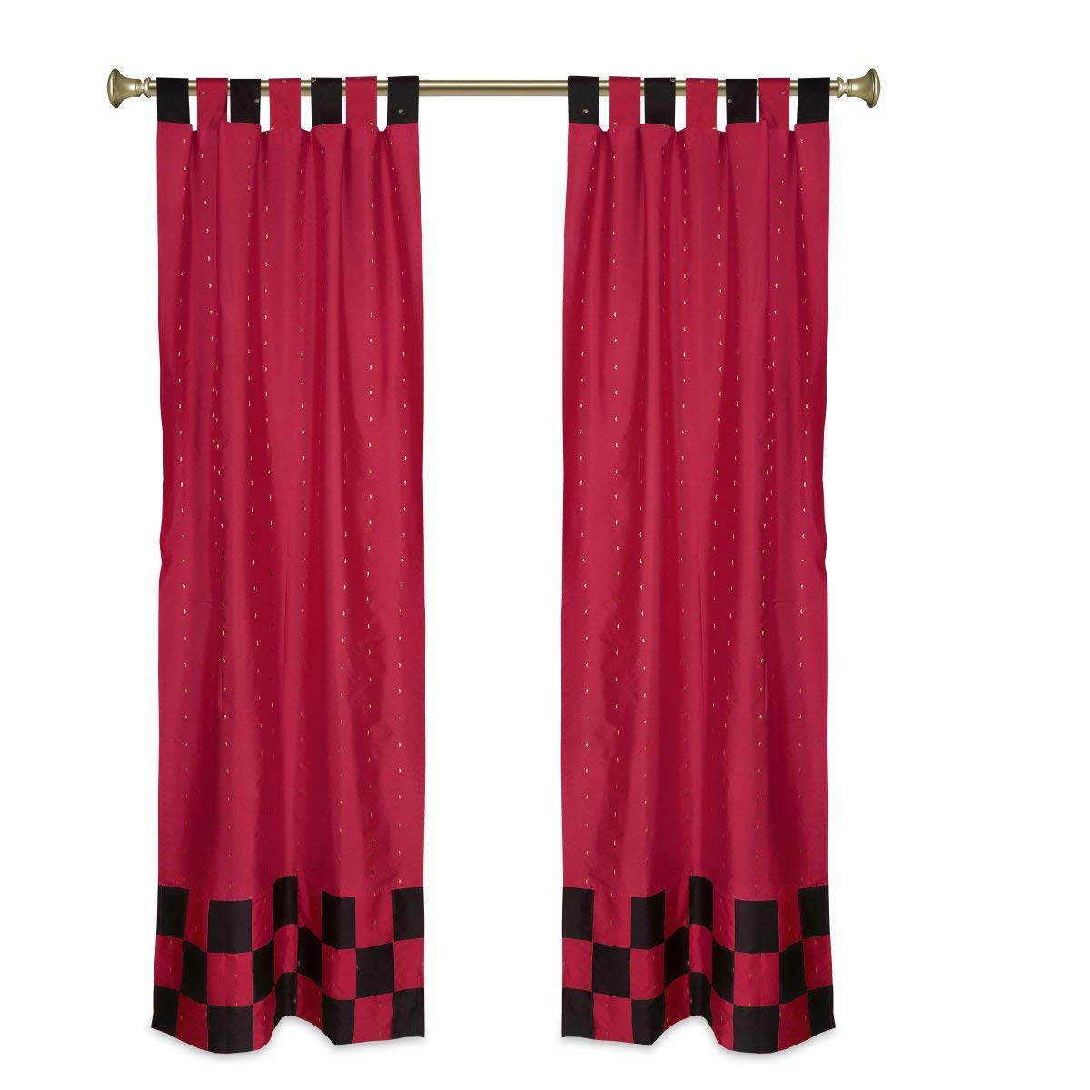 2 Elegant Red Indian Sari Tab Top Cafe Curtains for Kitchen - 36W x 24L - Perfect for Boho Home Decor & Cozy Dining Spaces