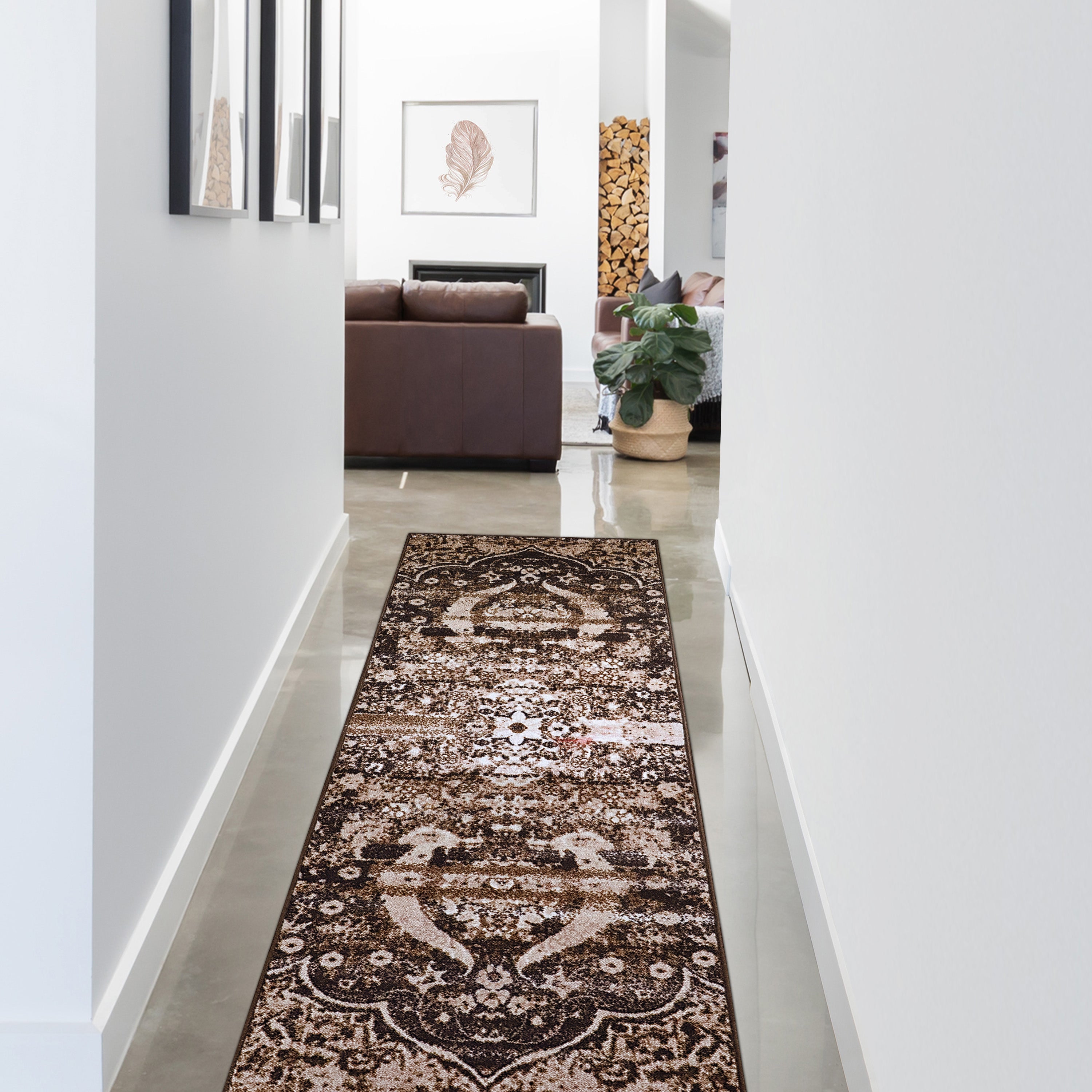 Oswell Medallion Non-Slip Washable Indoor Area Rug - Soft Living Room Carpet, Bedroom Runner, Kitchen Mat for Home Decor