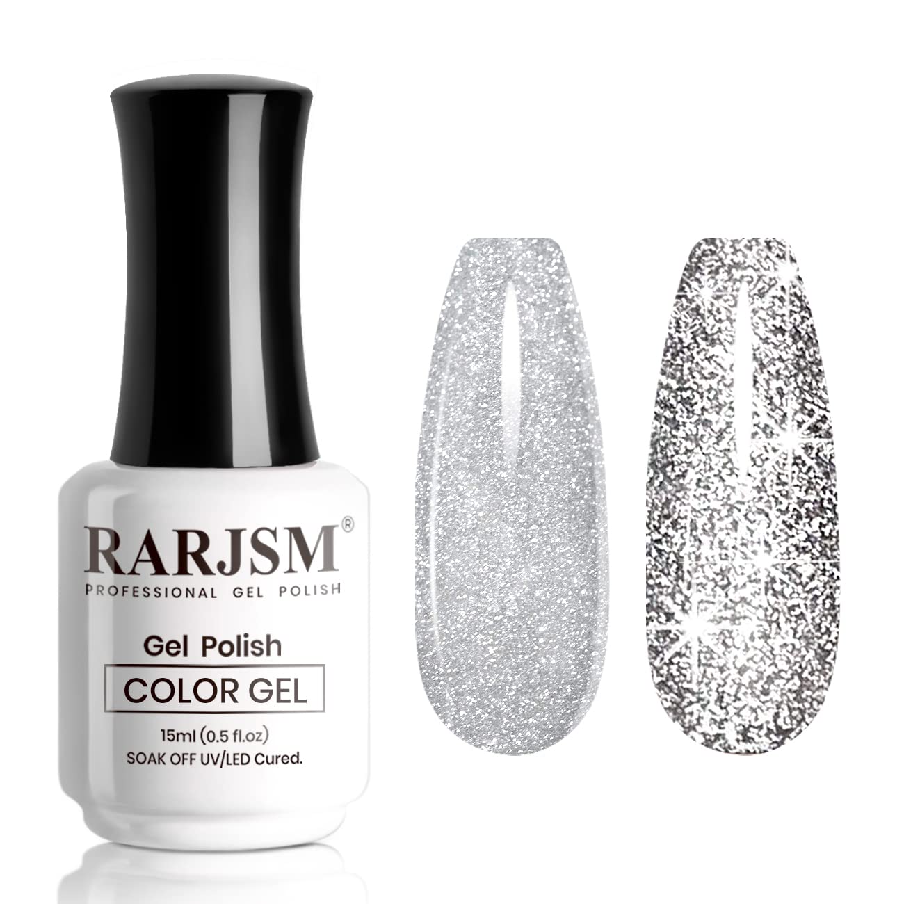 RARJSM Reflective Glitter Gel Polish - Silver Flash Diamond Soak Off UV LED Nail Polish (15ml) for Home Salon & DIY Manicure | Perfect for Parties, Nightlife & Special Occasions