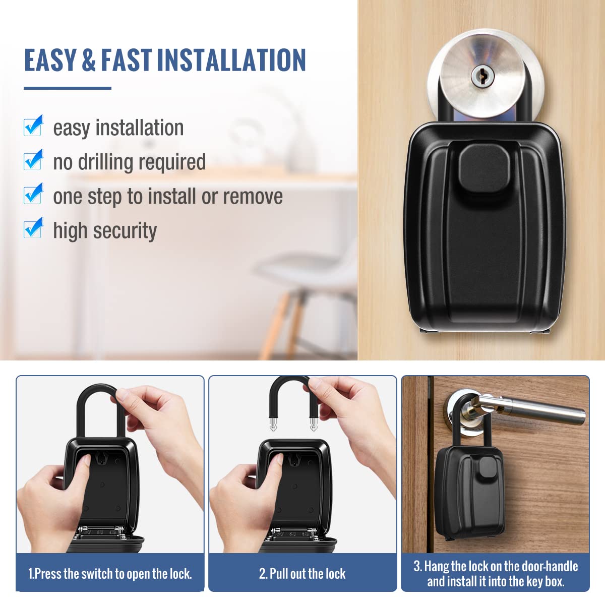 HUANLANG 12-Digit Combination Key Lock Box - Waterproof Outdoor Key Safe with Resettable Code for Home, Garage, Office | Secure Key Storage Solution for Vacation Rentals, Airbnb Hosts & Property Managers