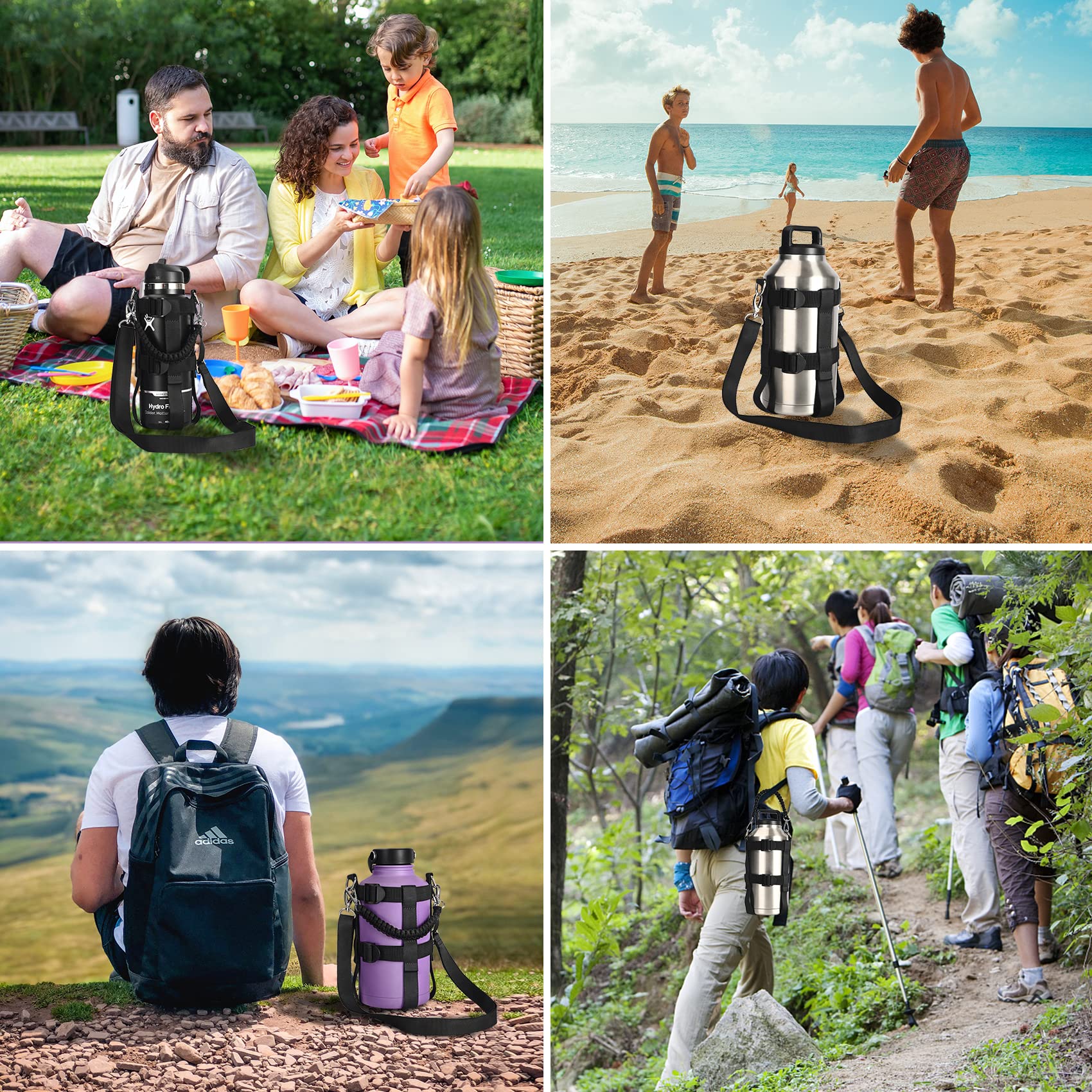 Water Bottle Holder with Adjustable Strap - Crossbody Sling Bag for 40oz & 64oz Jugs - Hands-Free Hydration for Hiking, Gym, Travel & Outdoor Activities