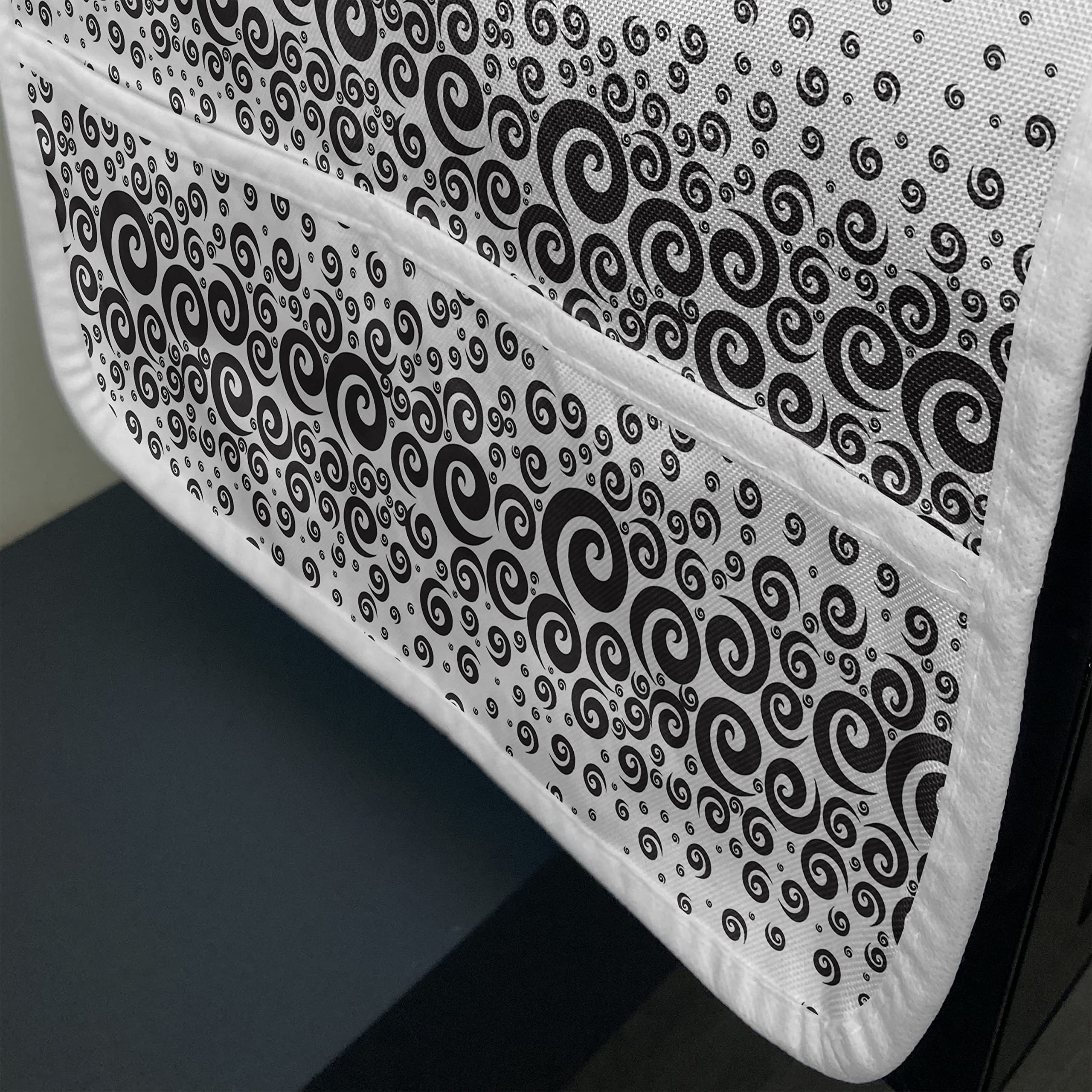 Ambesonne Black and White Microwave Cover - Abstract Art Design with Twirled Circular Pattern, Water-Resistant Kitchen Organizer with Pockets, 36
