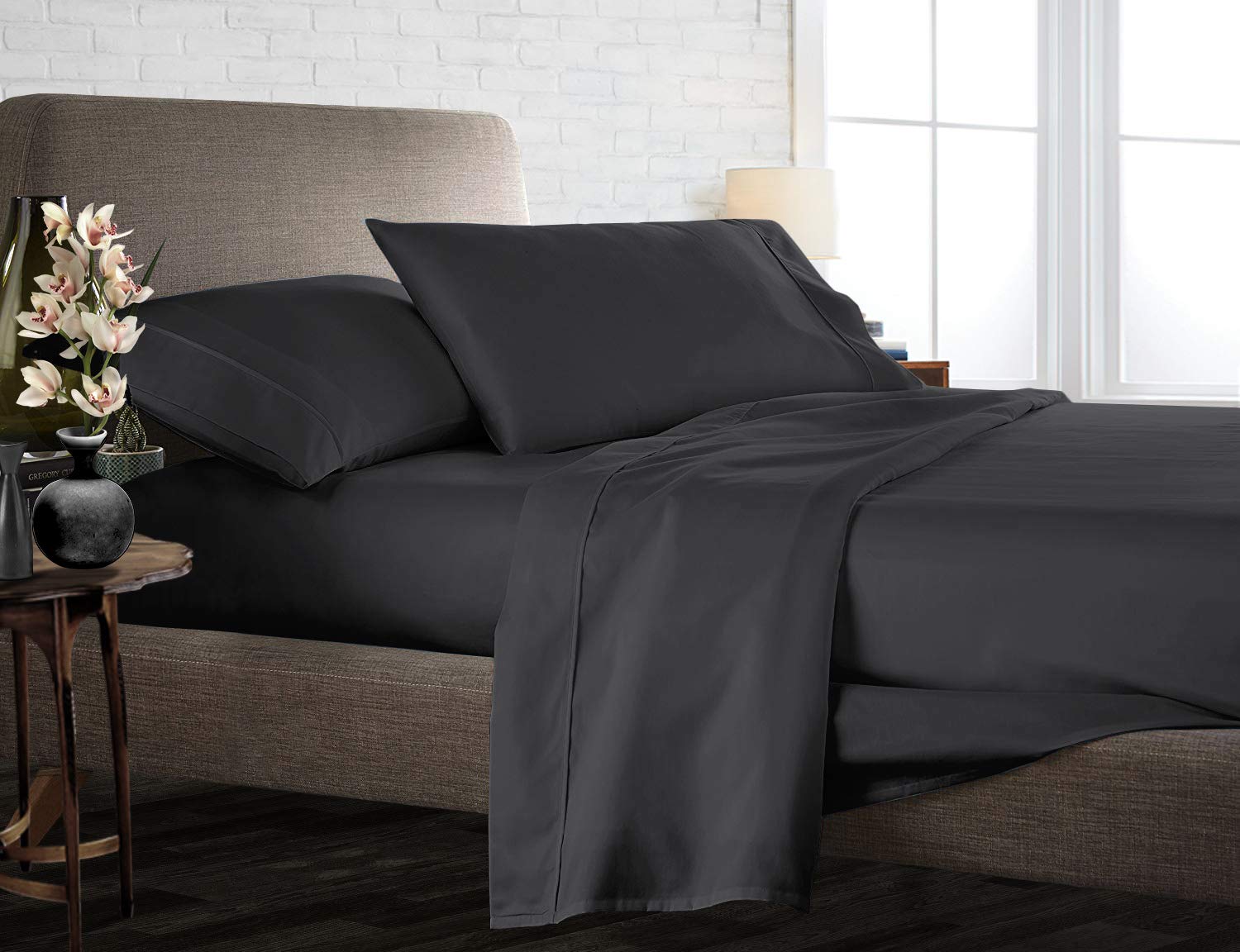 Premium 850-Thread-Count 100% Egyptian Cotton Bed Sheet Set - 4-Piece Queen Size Luxury Bedding in Elephant Gray - Deep Pocket Fits Mattress Up to 18