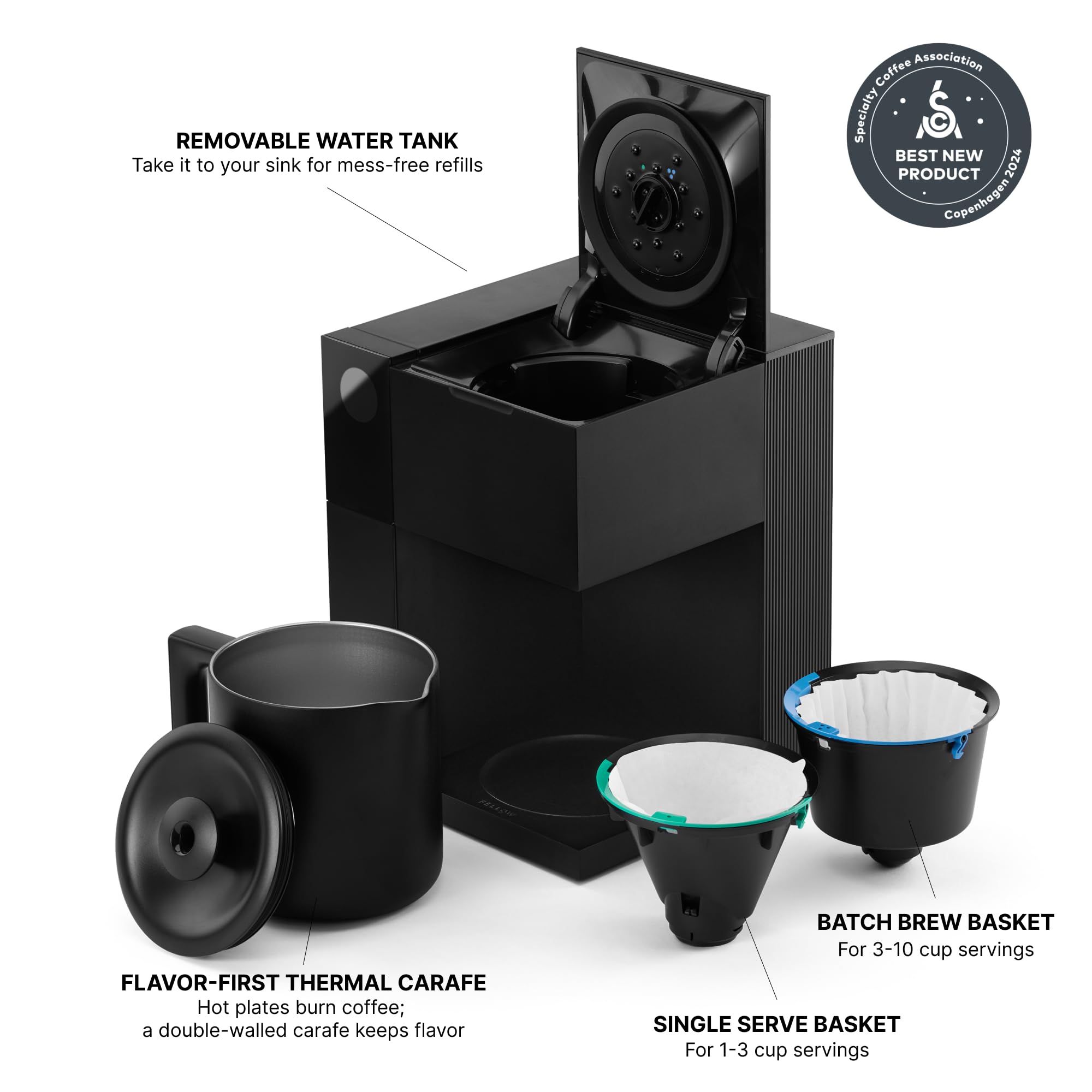 Fellow Aiden Precision Coffee Maker - 10-Cup Drip Coffee Machine with Built-In Brewing Guidance, Smart Scheduling & App Control, Removable Water Tank, Matte Black - Perfect for Home, Office & Specialty Coffee Shops