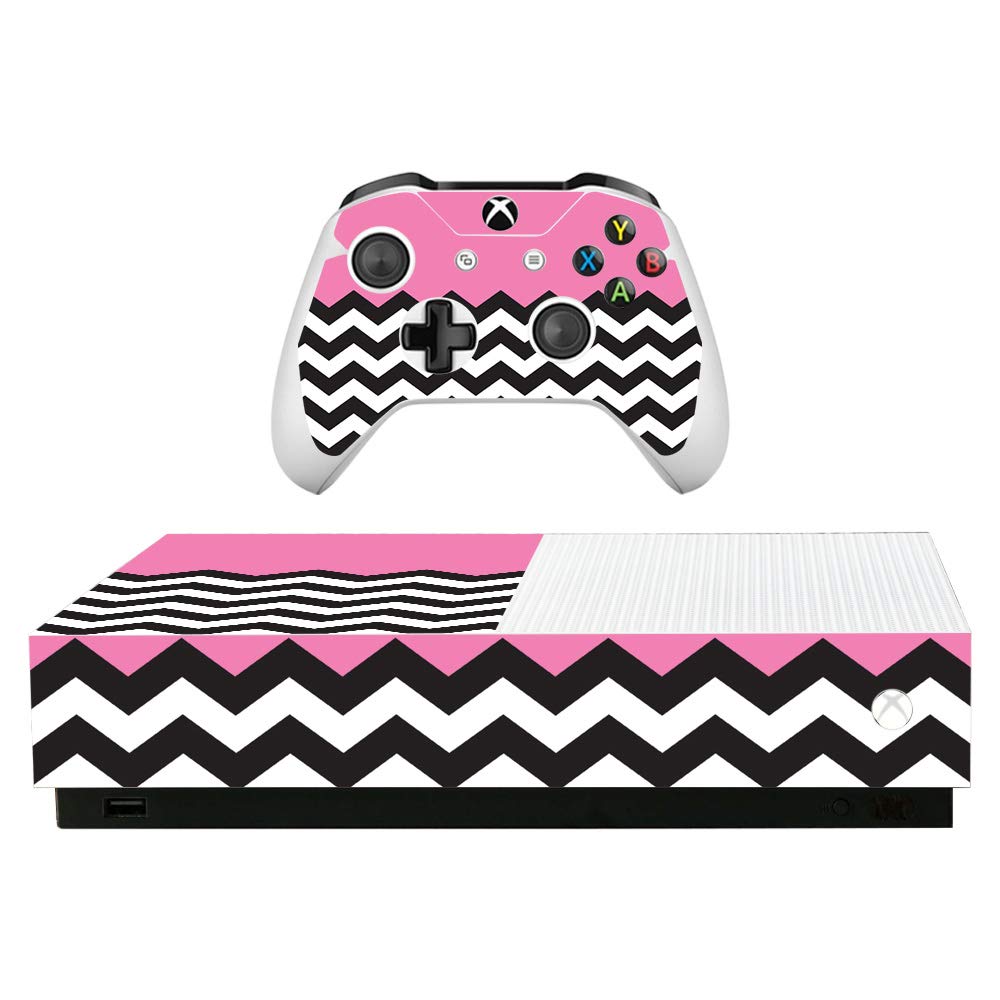 MightySkins Vinyl Skin Wrap for Microsoft Xbox One S All-Digital Edition - Pink Chevron Design | Protective & Durable Decal Cover | Easy to Apply & Remove | Made in USA | Perfect for Gaming Setups & Personalization