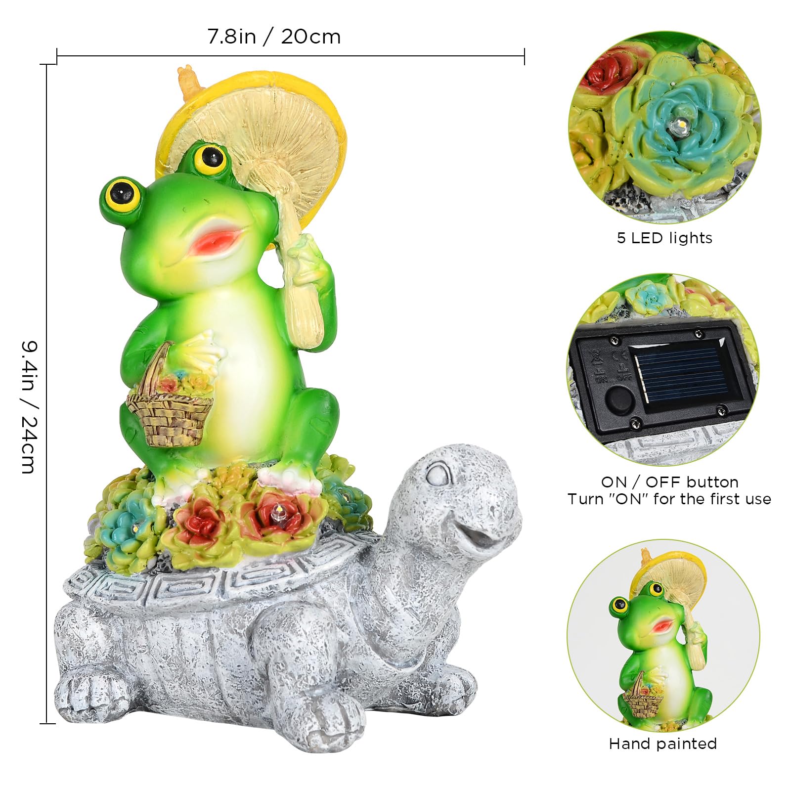 Solar-Powered Turtle & Frog Garden Statue with Mushroom Lights - Outdoor Lawn Decor for Patio, Porch & Yard - Unique Birthday Gift for Men & Women - Perfect for Garden, Pathway & Backyard Lighting