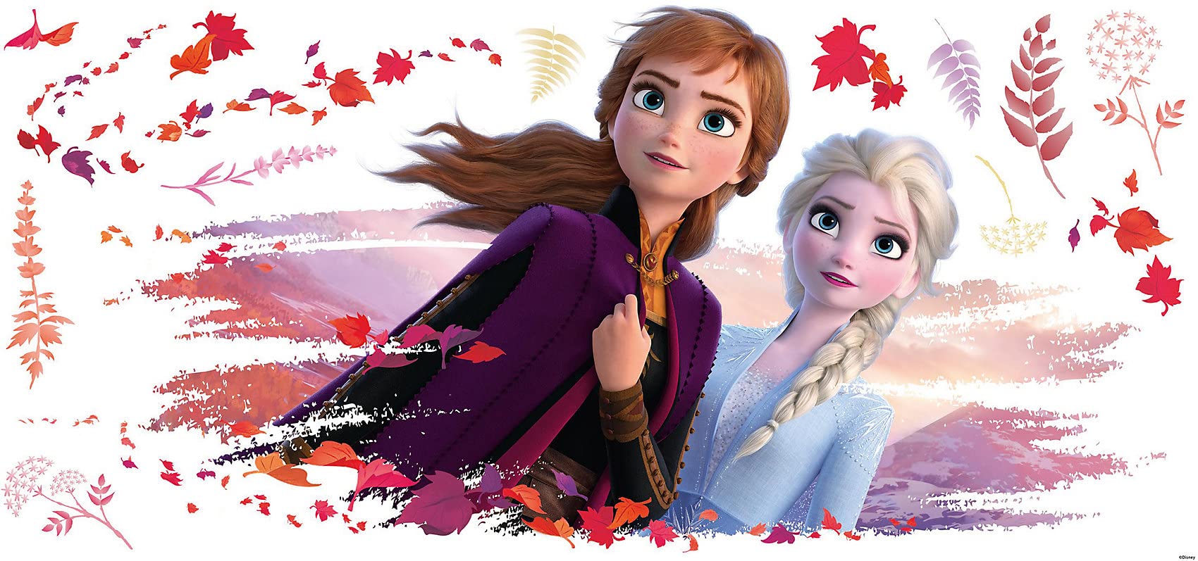 RoomMates RMK4076GM Frozen 2 Elsa and Anna Peel and Stick Wall Decals - Removable Disney Princess Wall Stickers for Kids Bedroom, Nursery, Playroom Decor
