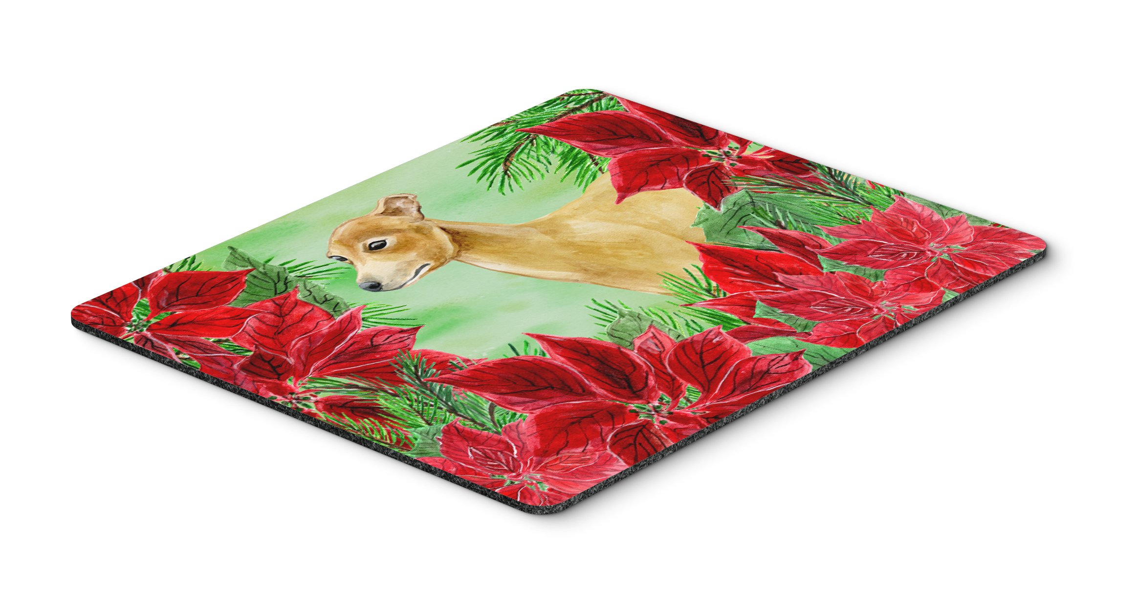 Italian Greyhound Poinsettia Mouse Pad - Large Washable Non-Slip Desk Mat for Home Office, Gaming & Computer Work - Holiday-Themed Hot Pad & Trivet for Kitchen Decor
