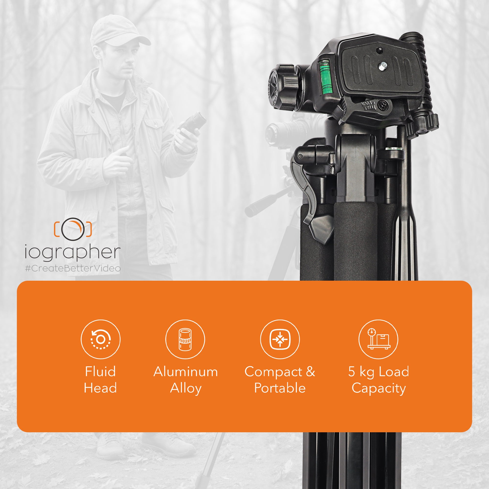 iOgrapher Multi Use Tripod III with Fluid Head - Professional Video Camera Tripod Stand for DSLR, Smartphone, and Action Cameras - Perfect for Vlogging, Live Streaming, and Film Making