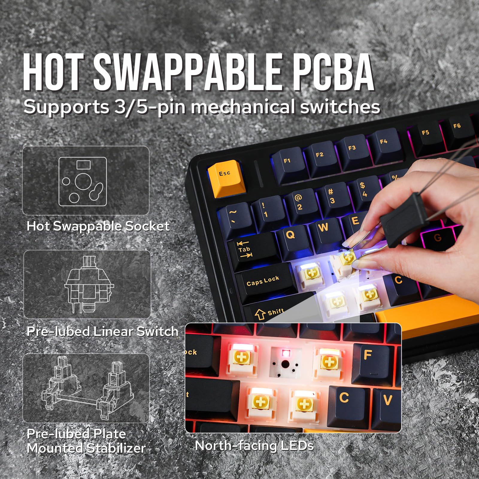 EPOMAKER F75 Wireless Mechanical Keyboard - Hot Swappable, RGB, Bluetooth/2.4GHz/USB-C for Gaming & Office