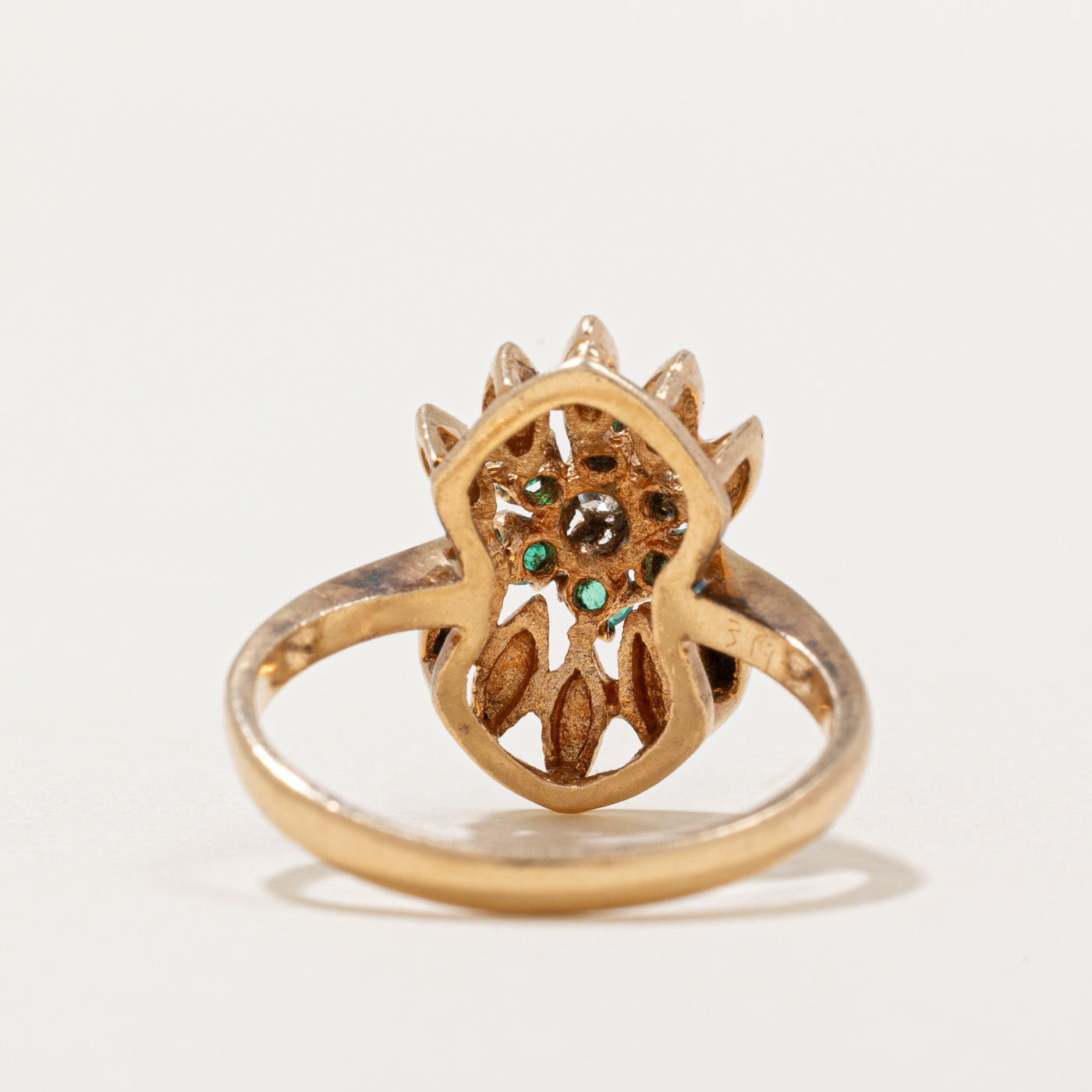 Emerald & Diamond Cocktail Ring | 0.10ctw Genuine Gemstones | Size 7.25 | Elegant Evening Wear & Special Occasion Jewelry