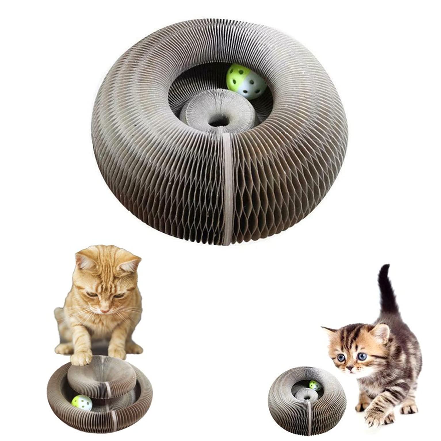 Foldable Cat Scratching Board with Bell Ball - Interactive Cat Toy for Kittens & Adult Cats | Durable Pet Furniture for Training & Exercise (24x24x10cm) - Perfect for Indoor Play & Stress Relief