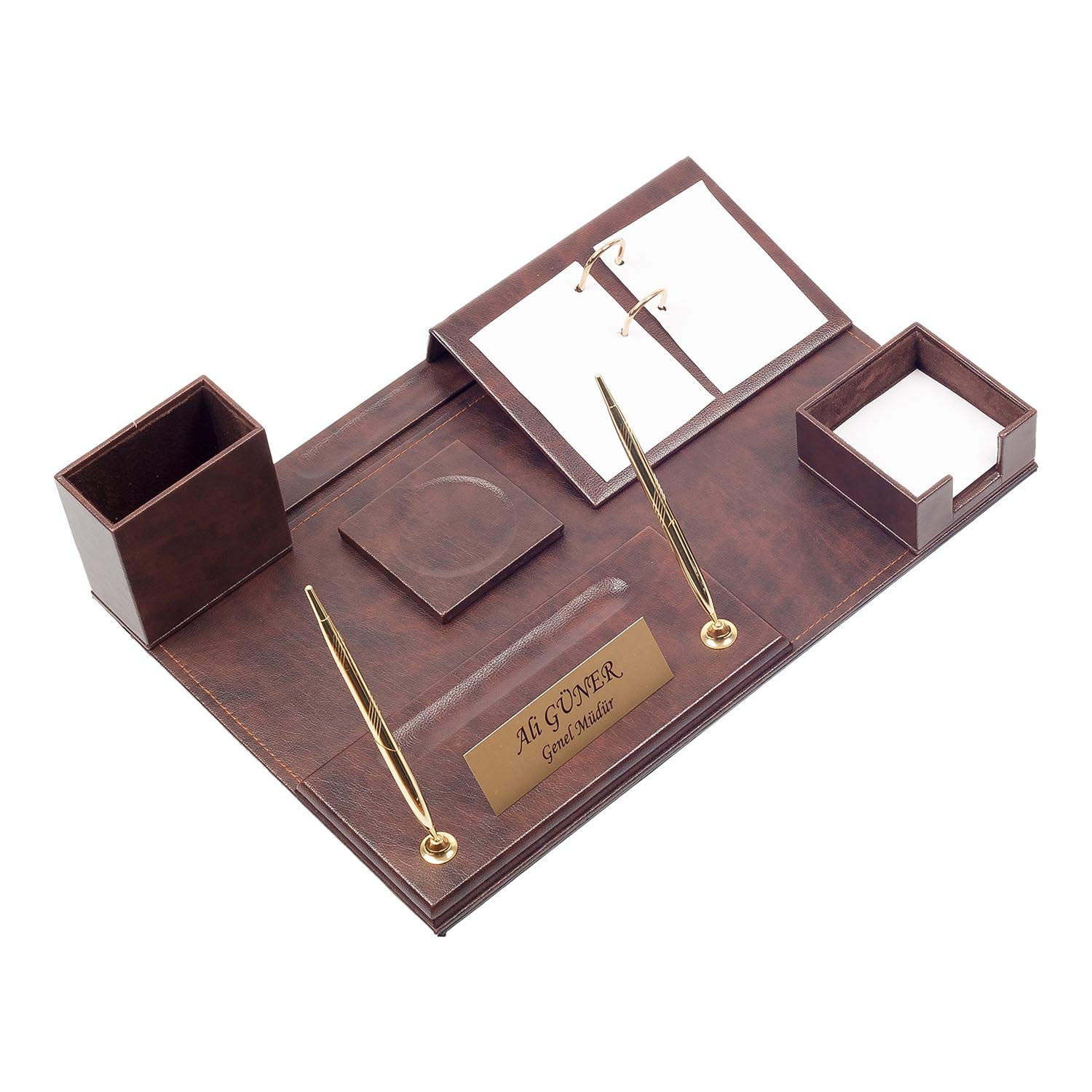 Premium 10-Piece Leather Desk Organizer Set - Bonded Leather Document Tray & Office Accessories for Professional Workspace (Brown) - Perfect for Home Office, Executive Desk & Corporate Gifts