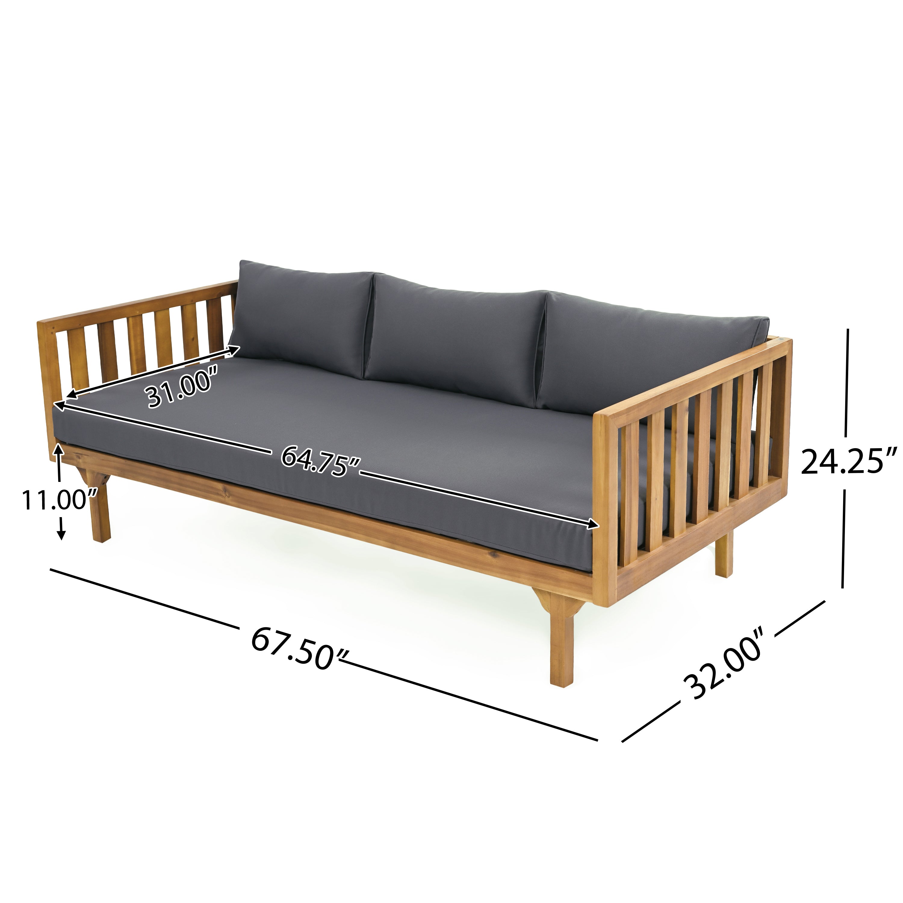 CLAREMONT 3-Seater Daybed in Dark Gray - Modern Sofa Bed for Living Room, Guest Room & Small Spaces