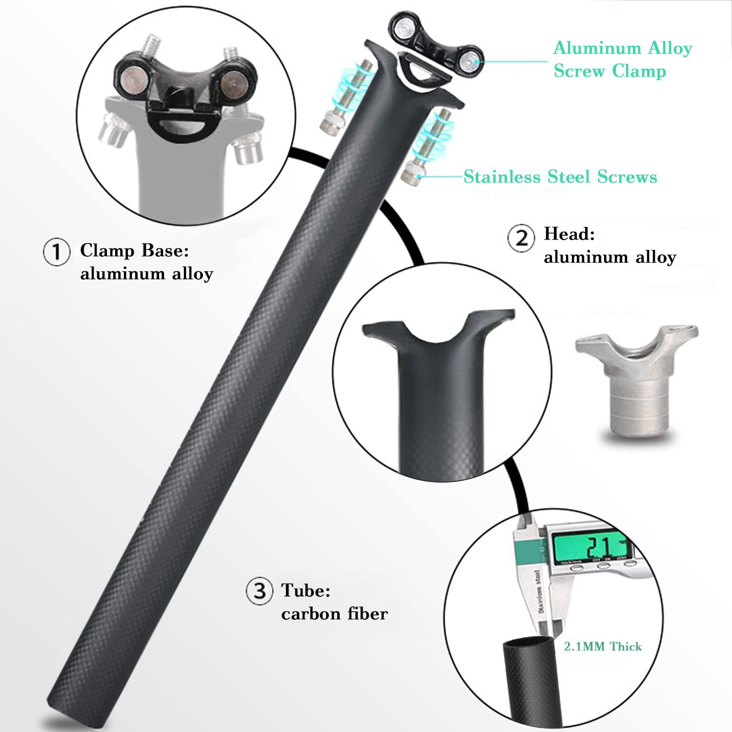 Ultralight Carbon Fiber Bike Seatpost 27.2/31.6mm - High Performance Bicycle Seat Tube for Mountain, Road, MTB & BMX Bikes - Perfect for Racing, Commuting & Off-Road Cycling