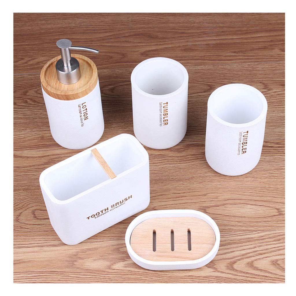 Premium Nordic Resin Bathroom Accessory Set - Soap Dispenser, Toothbrush Holder, Tumbler & Soap Dish - Modern Durable Bathroom Organizer for Home Decor | Perfect for Spa-Like Bathroom Upgrade & Stylish Storage Solutions
