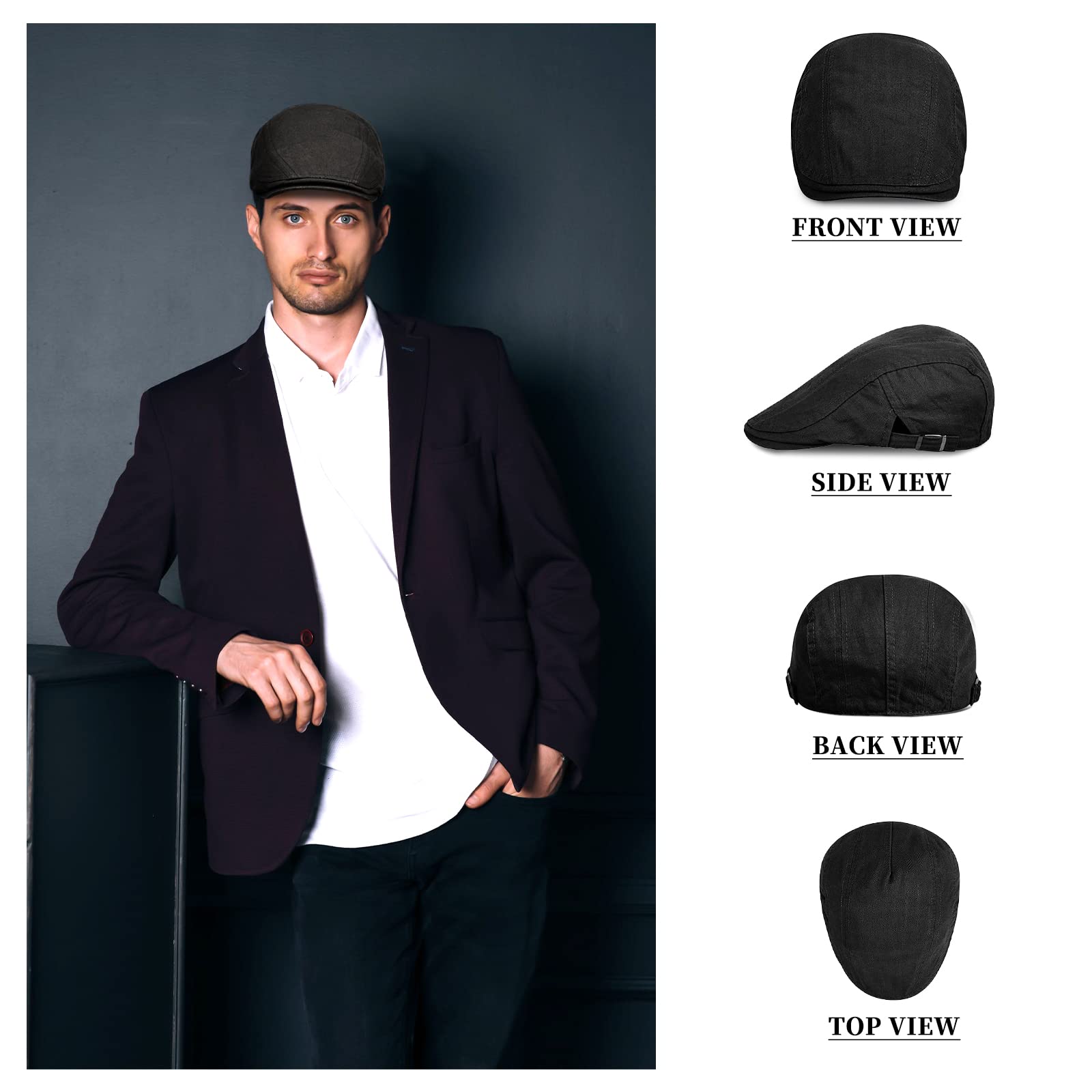 FuninCrea Adjustable Men's Cotton Flat Cap - Newsboy Gatsby Ivy Irish Beret Style Hat for Golf, Driving & Hunting | Classic Casual Wear for Outdoor Activities