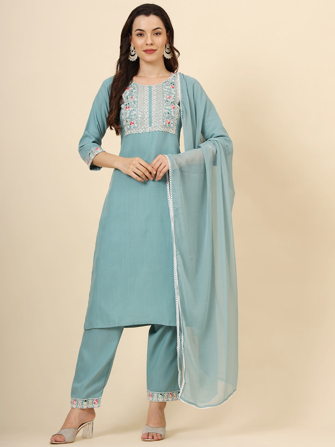 Elegant Blue Embroidered Pant Suit for Women - Designer Ready-to-Wear Outfit for Parties, Weddings & Special Occasions