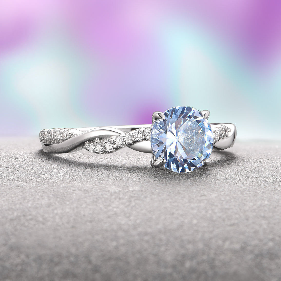 Sophia Twisted Vine Aquamarine Ring - 14K White Gold Elegant Jewelry for Women, Perfect for Weddings, Anniversaries & Special Occasions