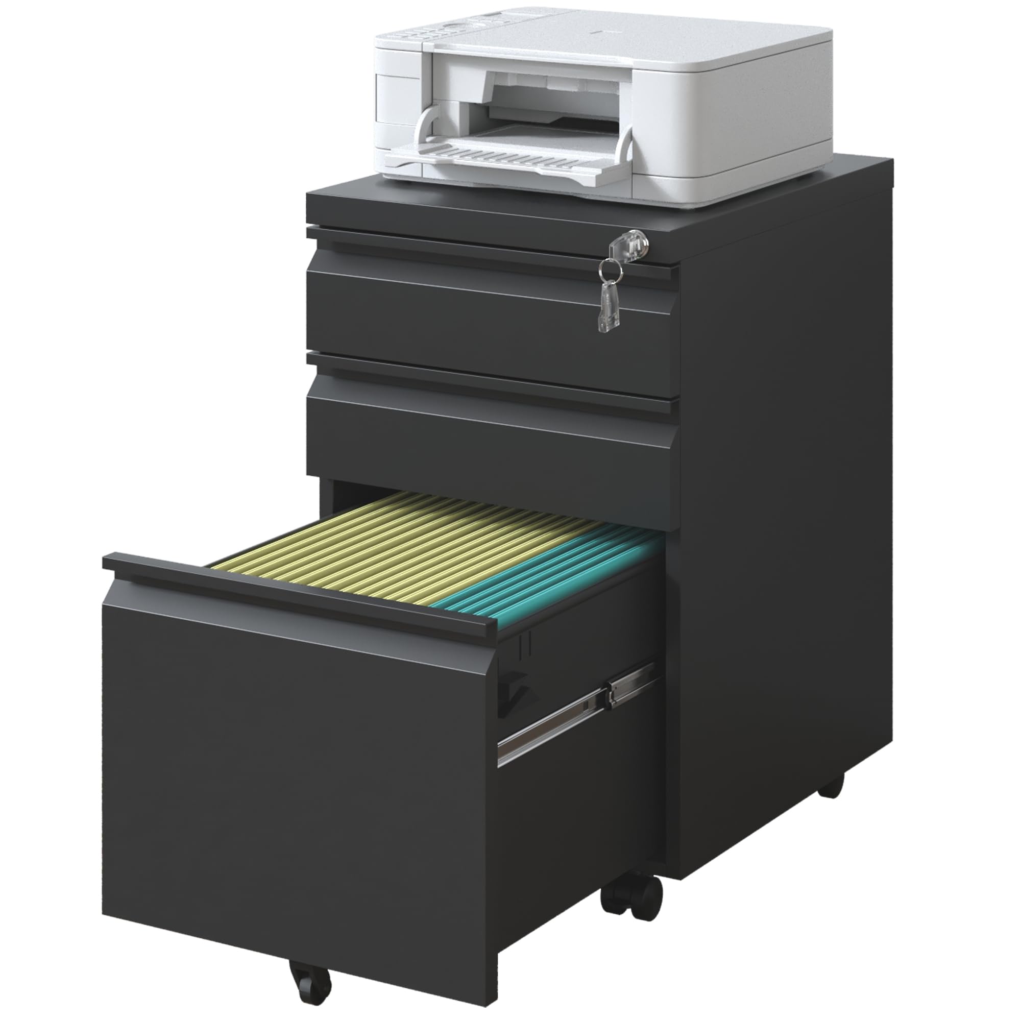 3 Drawer Mobile File Cabinet - Letter & Legal Size, Fully Assembled Under Desk Storage for Home Office - Black | Organize Documents, Bills & Office Supplies with Easy Rolling Mobility