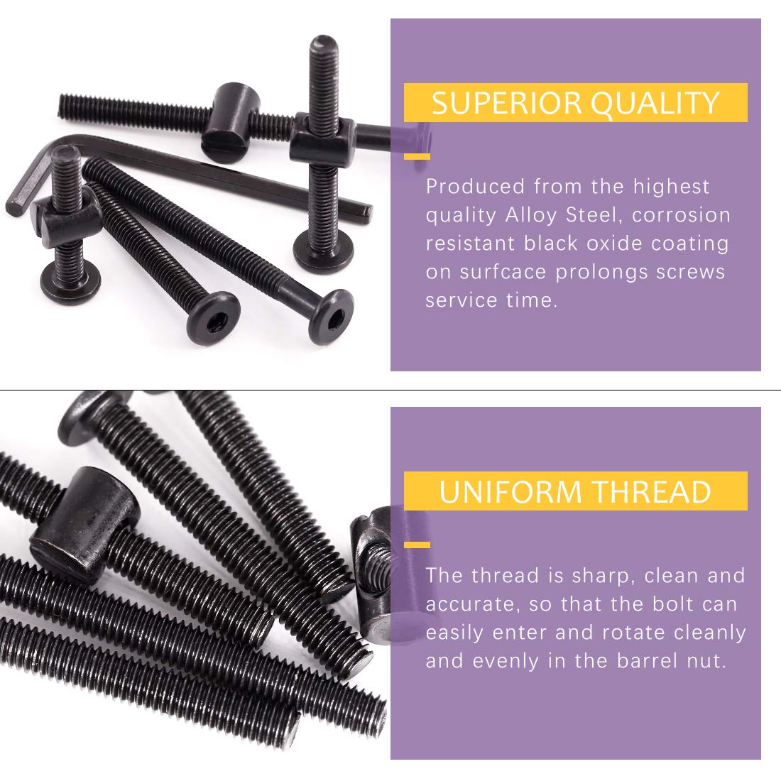 Swpeet 120Pcs Black M6 Crib Screws Kit with Allen Wrench - for Baby Beds & Furniture Assembly