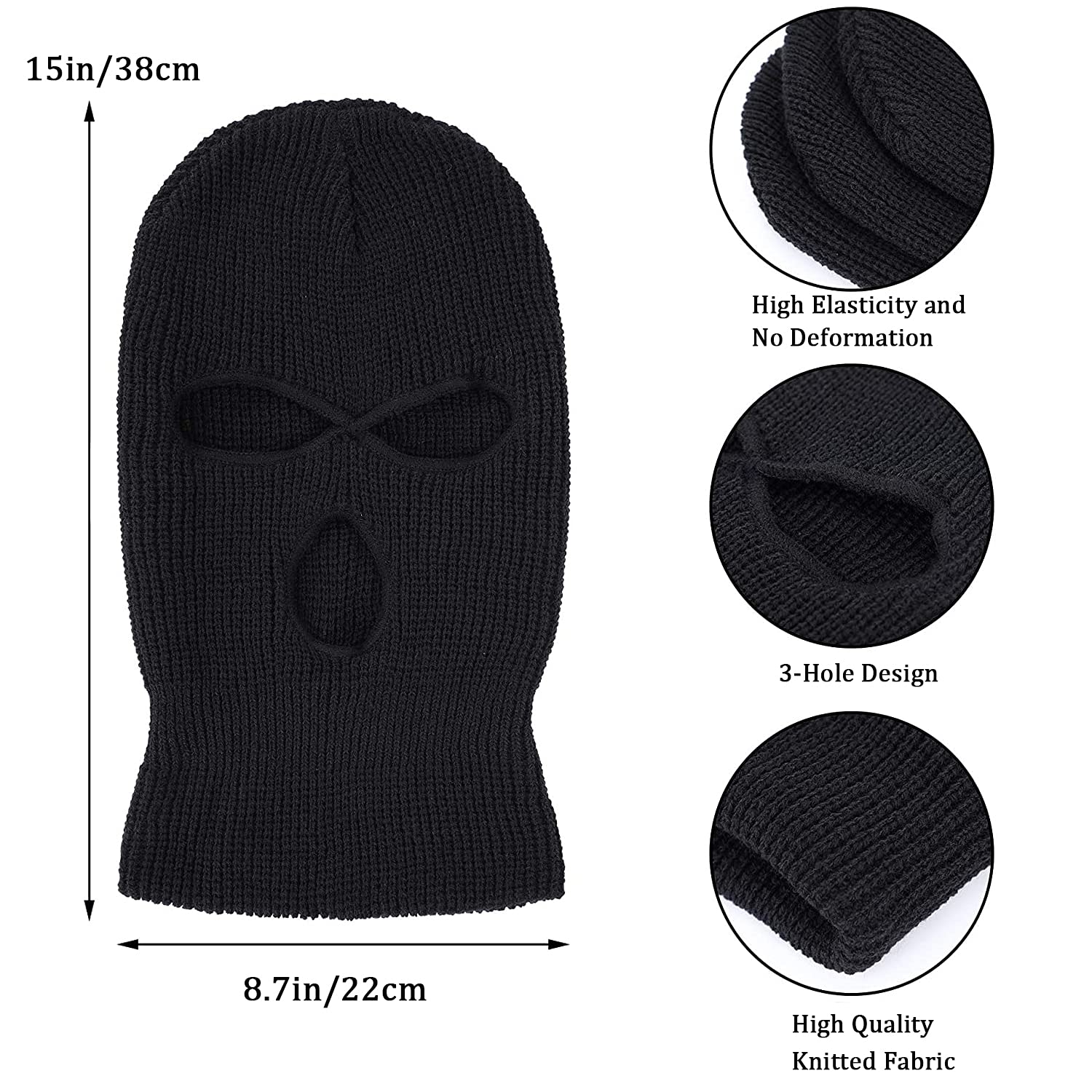 2 Pack 3-Hole Knitted Full Face Cover Ski Mask - Winter Balaclava for Men & Women - Warm Face Mask for Skiing, Snowboarding, Motorcycling & Outdoor Sports