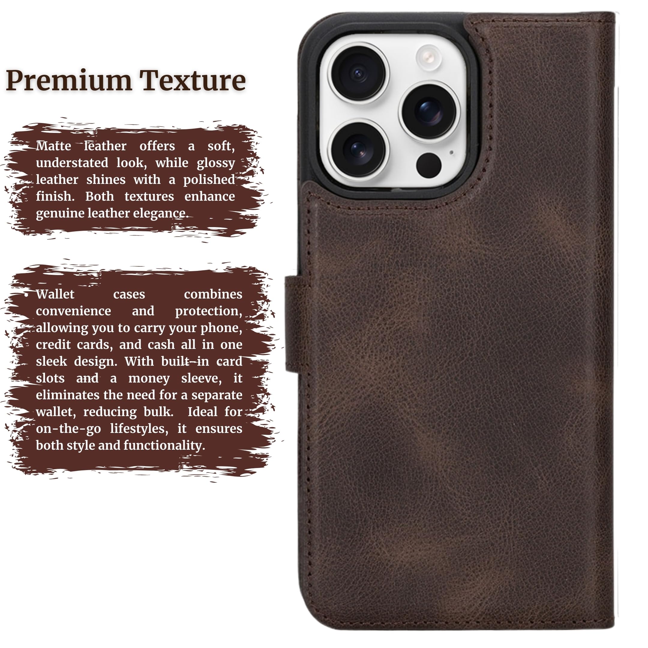 VENOULT Genuine Leather Wallet Case for iPhone 16 Pro MAX 6.9