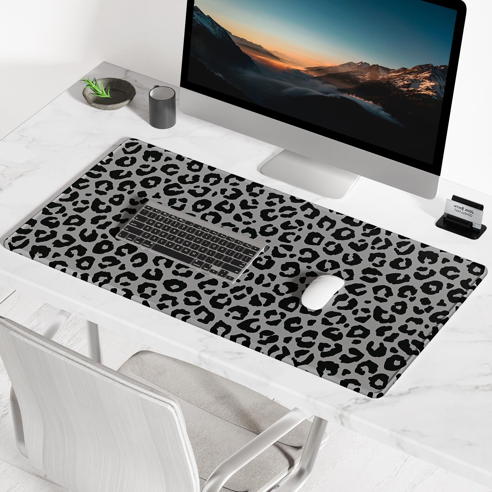 BOSOBO XXL Gaming Mouse Pad - 31.5 x 11.8 Inch Large Extended Desk Mat for PC, Laptop & Office Work - Non-Slip Rubber Base Black Leopard Print Keyboard Mousepad | Perfect for Gaming Setups, Home Office & Workspace Decor