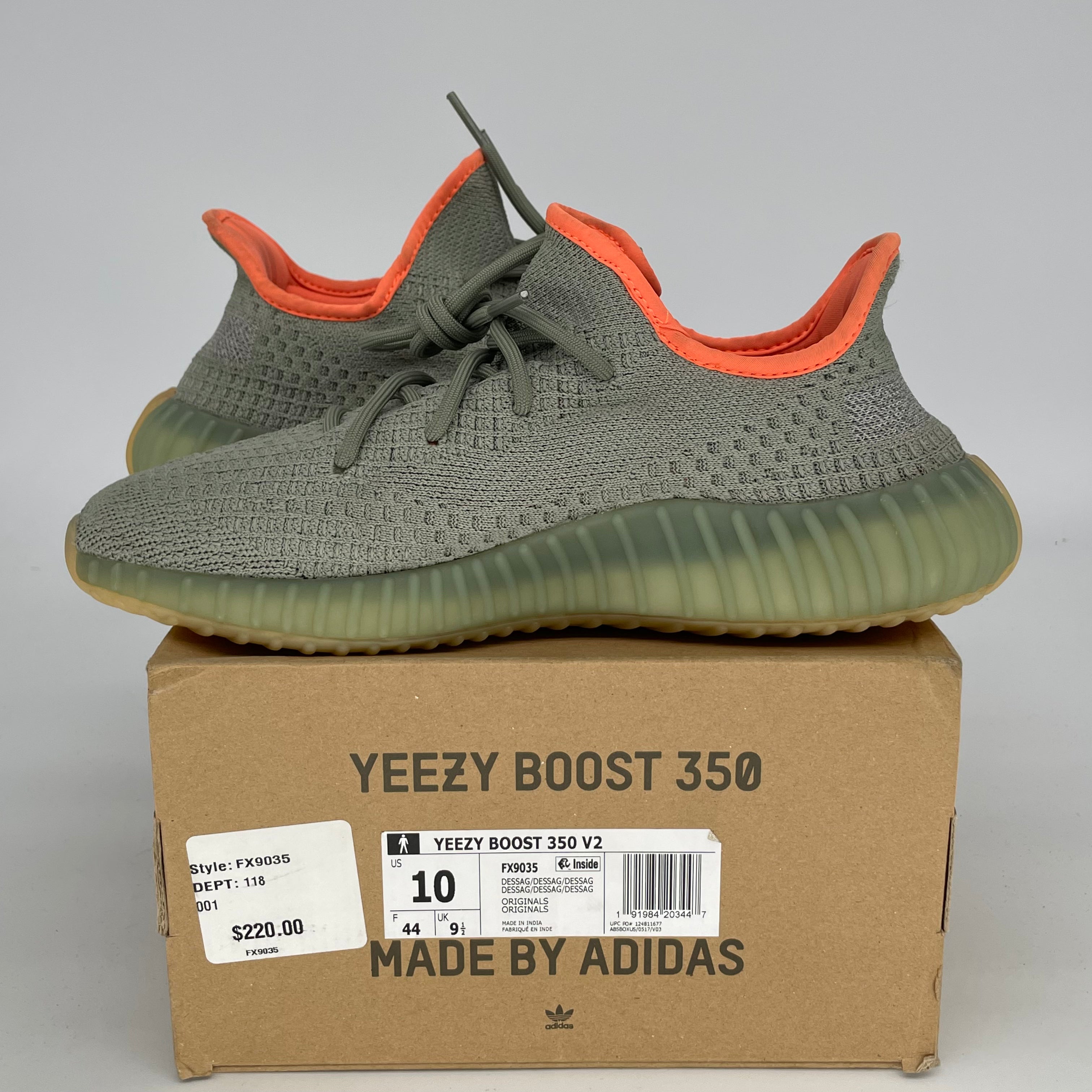 Adidas Yeezy Boost 350 V2 Desert Sage - Men's Size 10/Women's 11.5 - FX9035 - Running Shoes for Jogging & Casual Wear