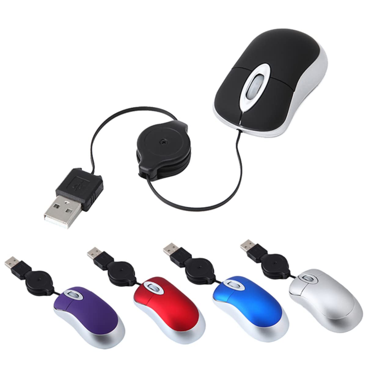 Gadpiparty 3pcs Mini USB Wired Mouse - Mute, Retractable Cable, Compact Design for Laptop, Travel & Office Use