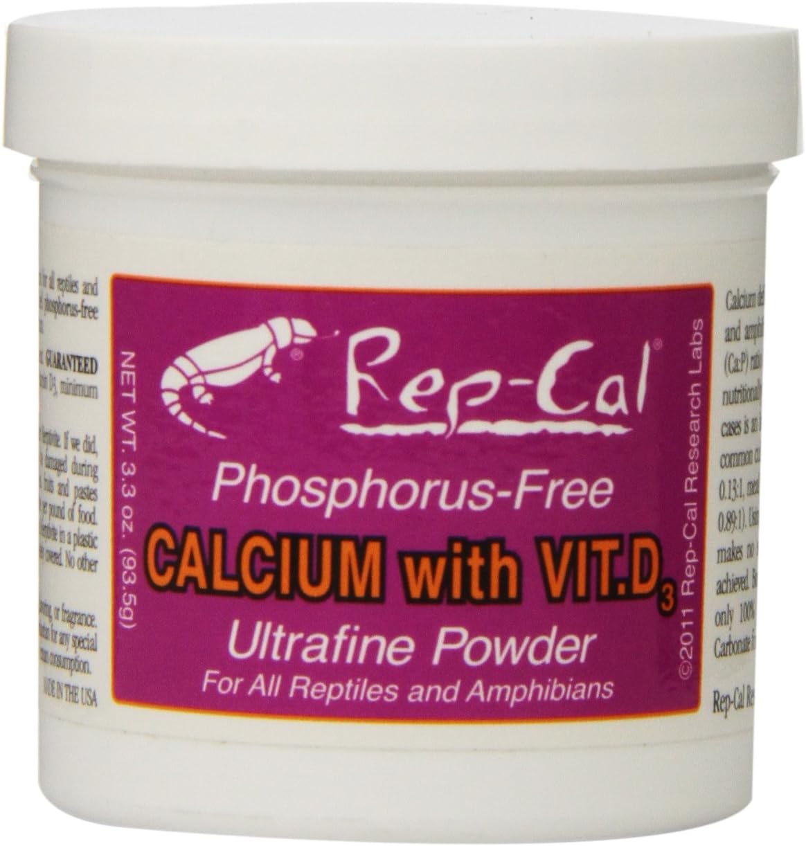 Rep Cal Ultrafine Calcium with Vitamin D3 - Premium Reptile Supplement for Strong Bones & Health - Ideal for Bearded Dragons, Turtles & Lizards