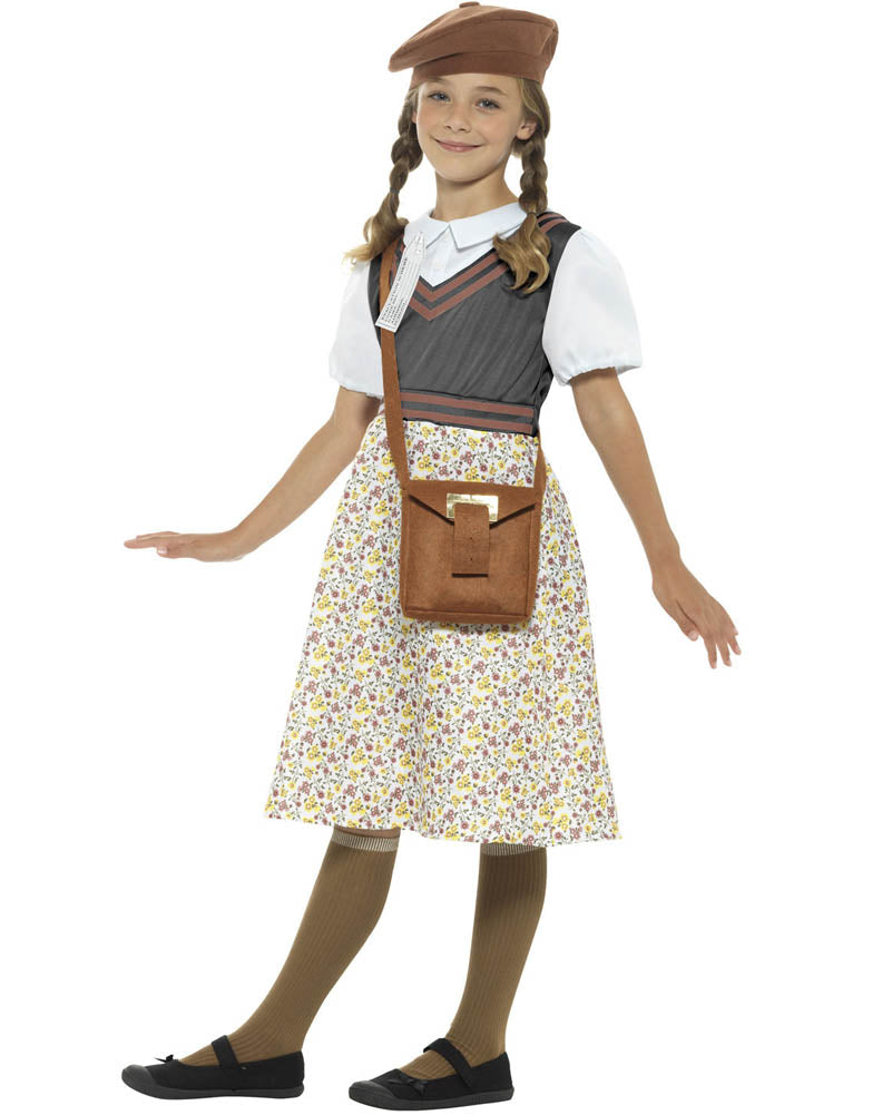 1940s Vintage School Girl Evacuee Costume for Girls - WWII Historical Reenactment & Halloween Dress Up