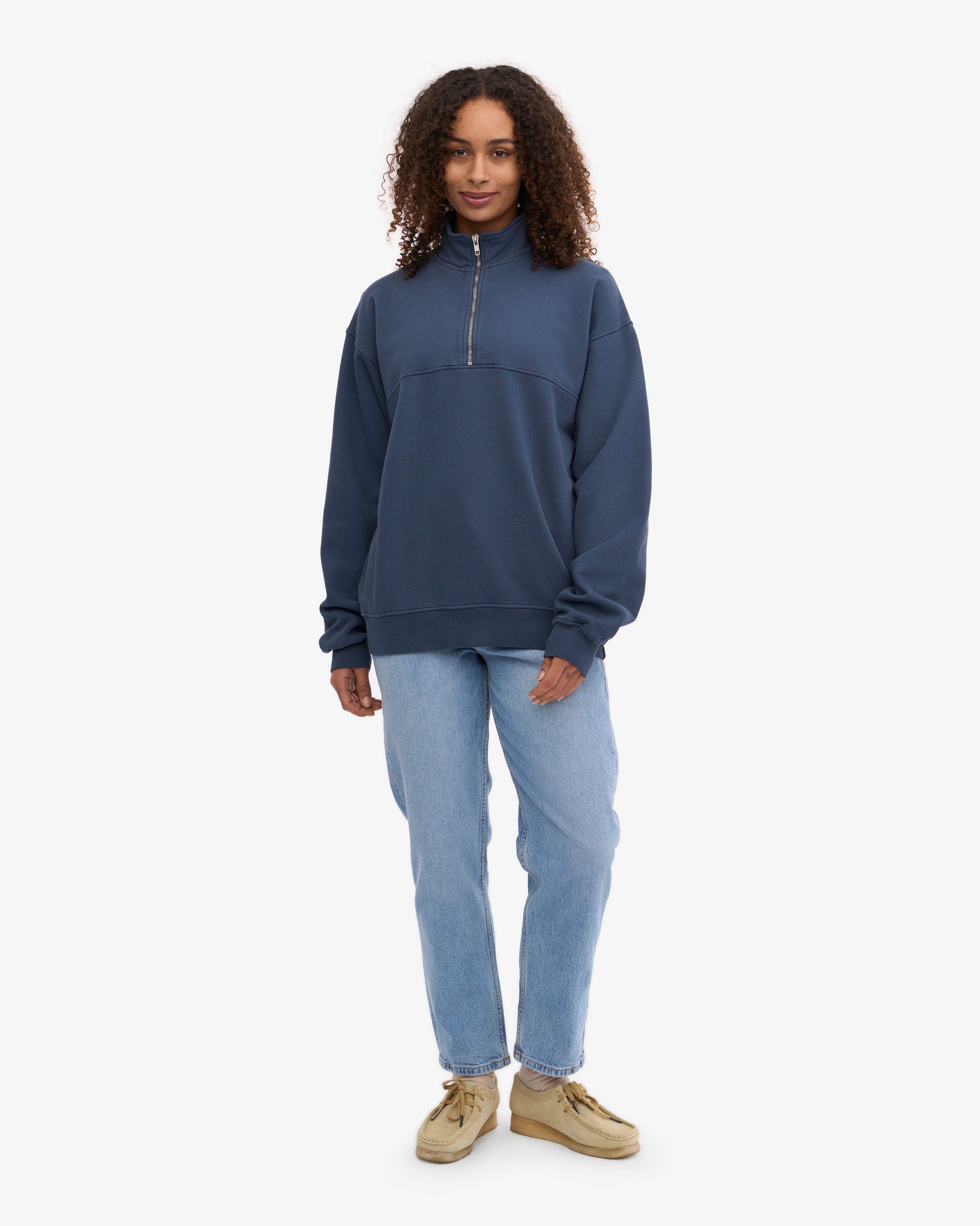 Organic Quarter Zip Sweatshirt for Men - Soft & Comfortable Pullover in Petrol Blue - Perfect for Casual Wear, Outdoor Activities & Layering in Cool Weather