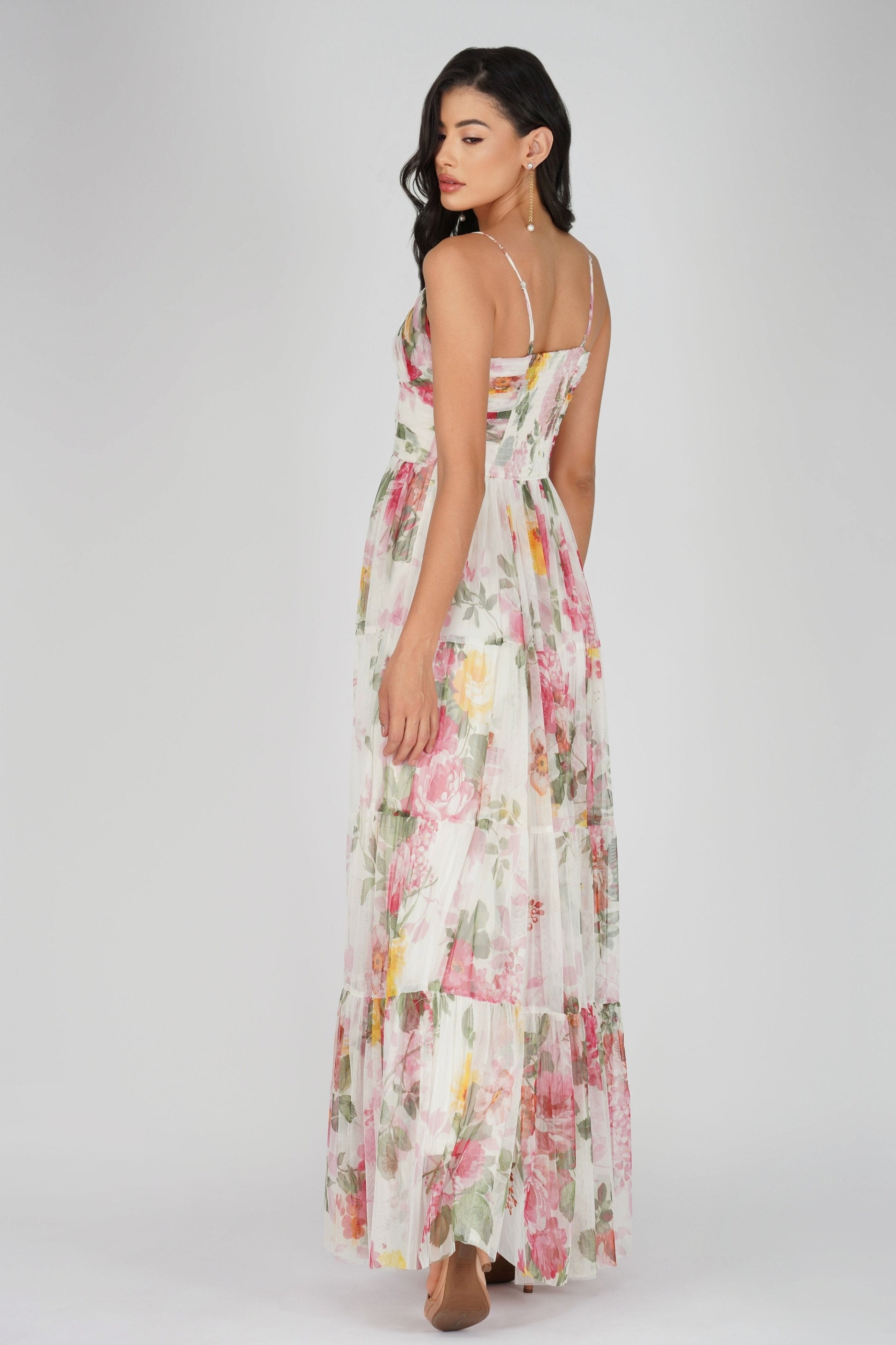 Elegant Thea Tulle Floral Maxi Dress for Women - Boho Wedding Guest Dress, Summer Beach Party Gown, Romantic Garden Party Outfit