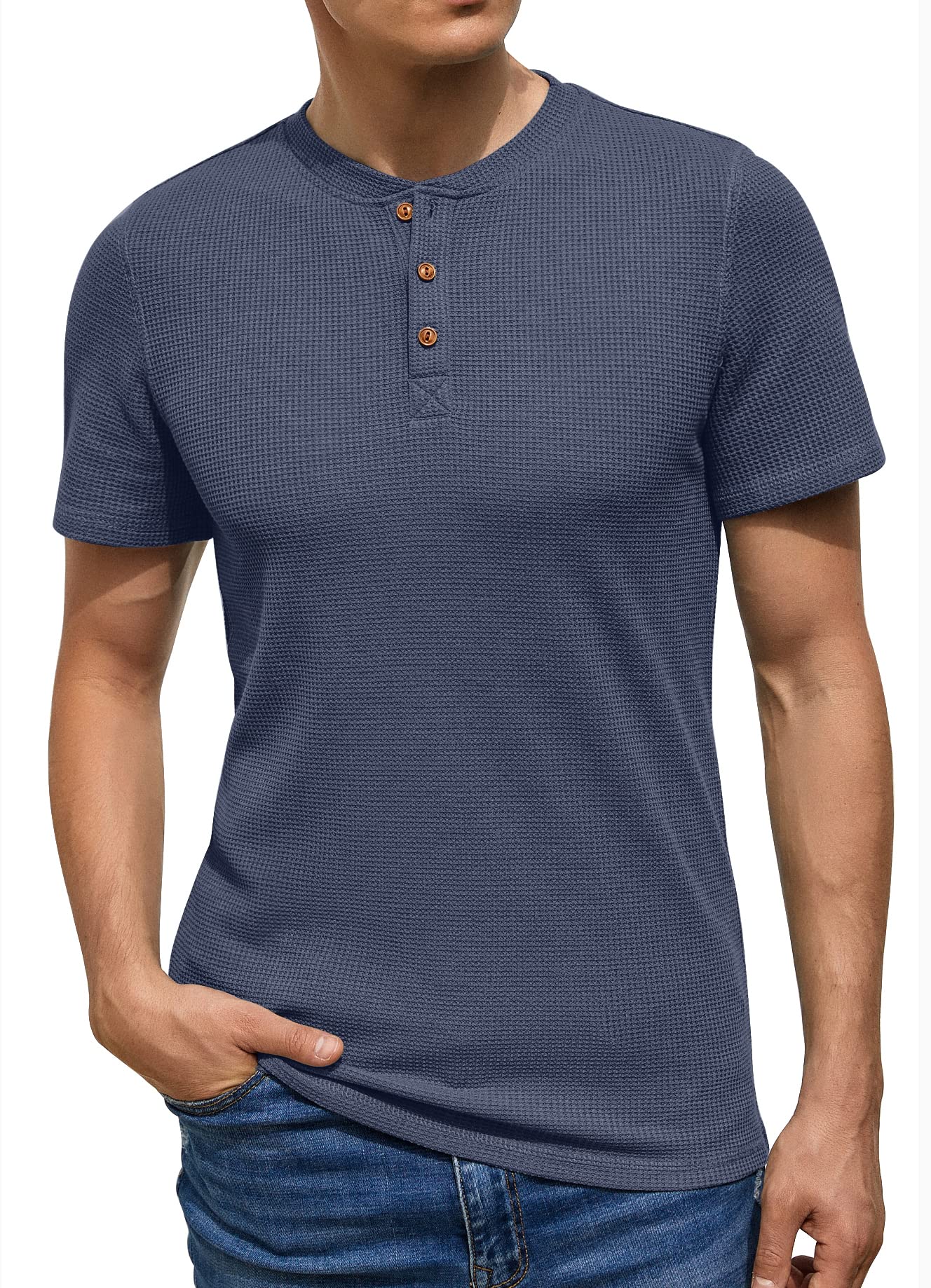 Sailwind Men's Short Sleeve Waffle Henley Shirt - Breathable Casual T-Shirt for Men | Perfect for Summer Outfits, Weekend Wear & Outdoor Activities