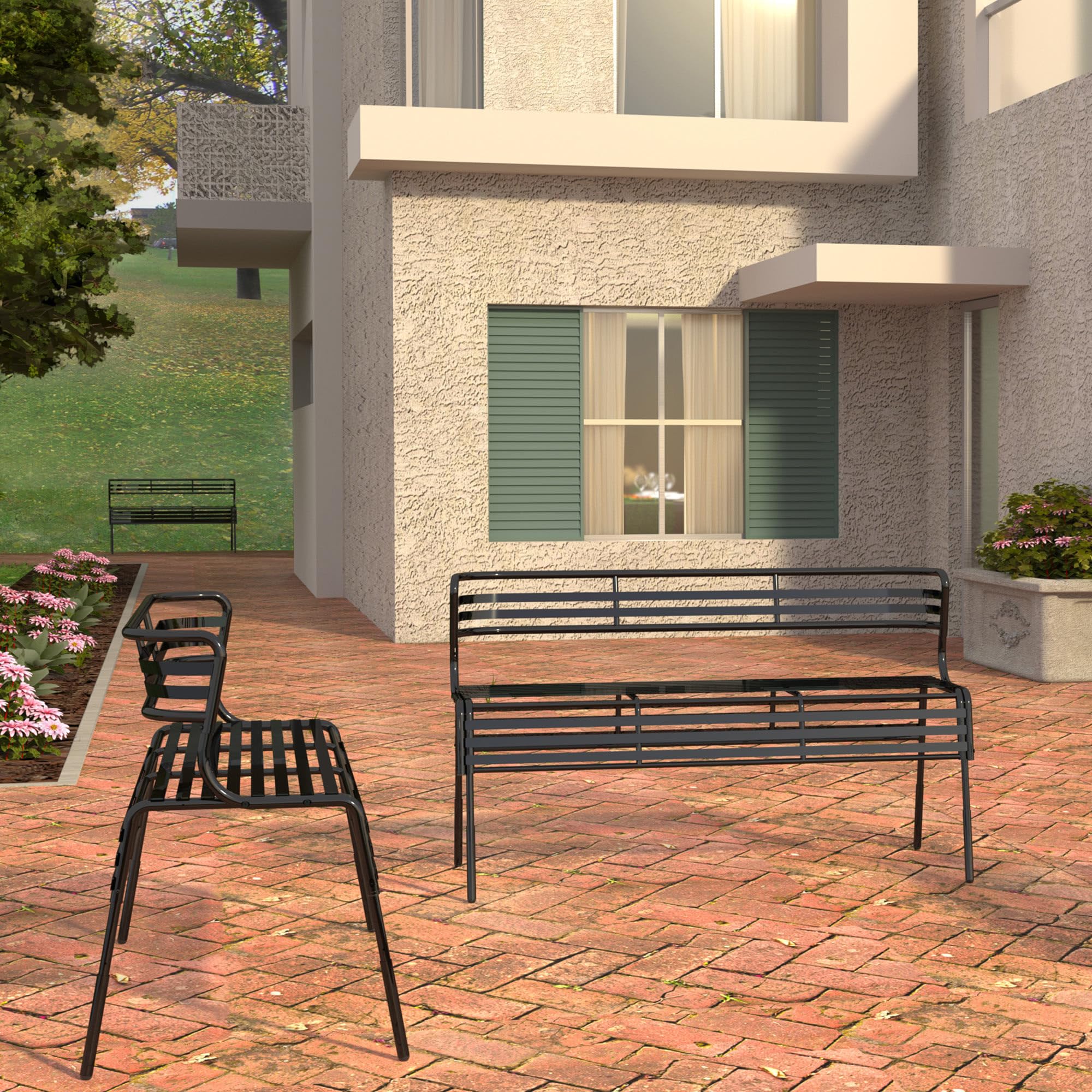 Safco Products 4368BL CoGo Outdoor Bench, Black - Durable All-Weather Park Bench for Gardens, Patios & Public Spaces