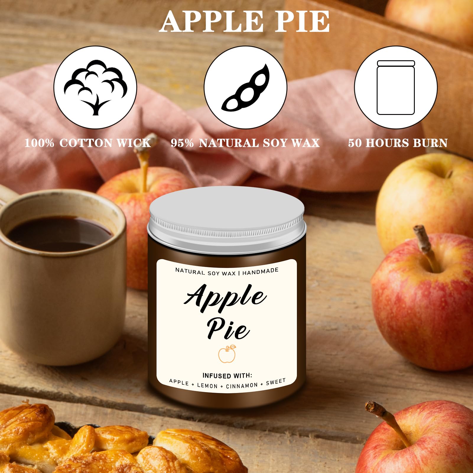 Fall Scented Candles Set of 4 - Apple Pie, Autumn Wreath, Cozy Season & Cinnamon Pumpkin Aromas | Home Decor & Seasonal Gifts for Women & Men | Perfect for Thanksgiving, Cozy Evenings & Autumn Home Fragrance